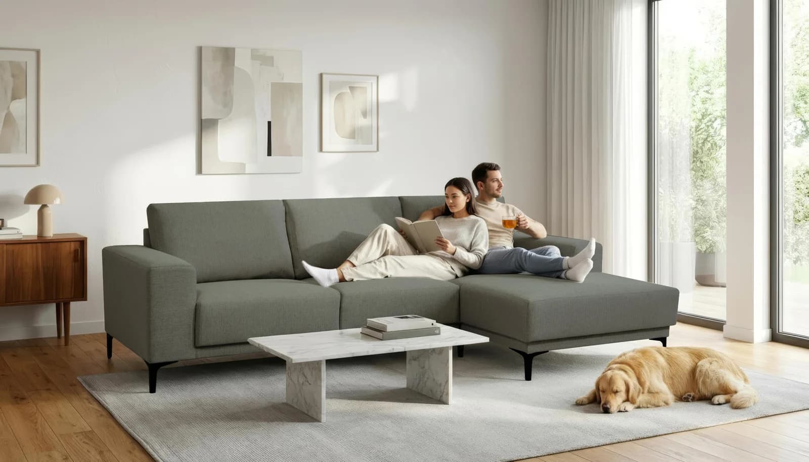 Ecksofa OTTO HOME Xander L-Form Khaki mit Recamiere