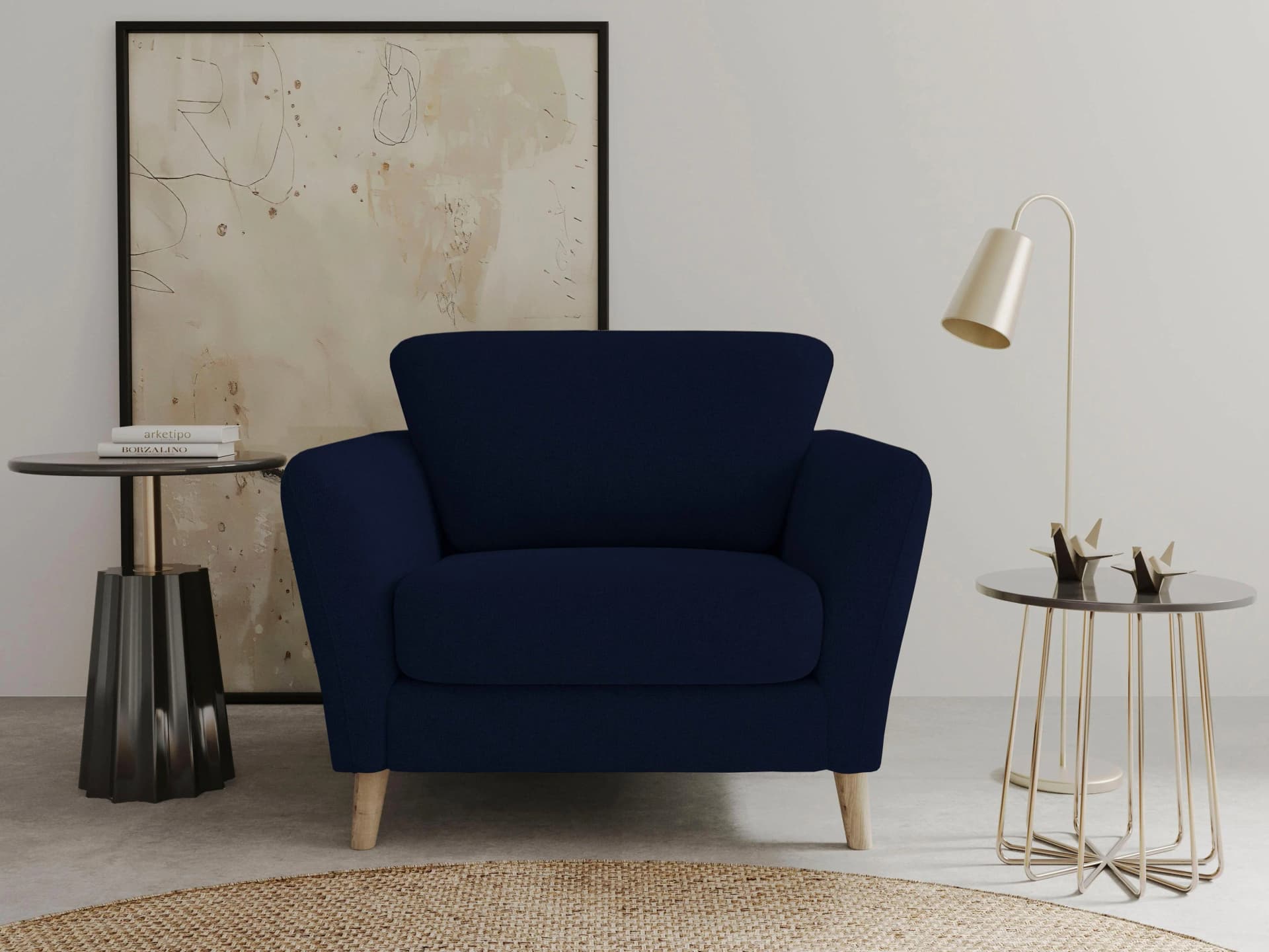 HOME AFFAIRE Sessel MARSEILLE Blau Massivholzbeine