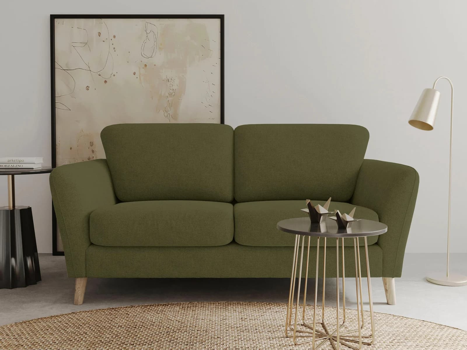 OTTO HOME MARSEILLE 2-Sitzer Sofa Khaki Webstoff Massivholzbeine