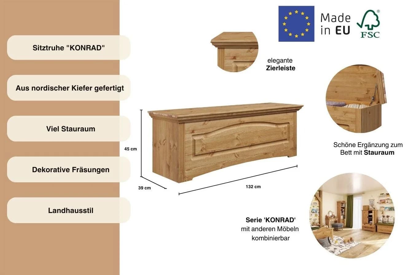 OTTO HOME Konrad Bettbank Beige Massivholz mit Stauraum - Bild 3