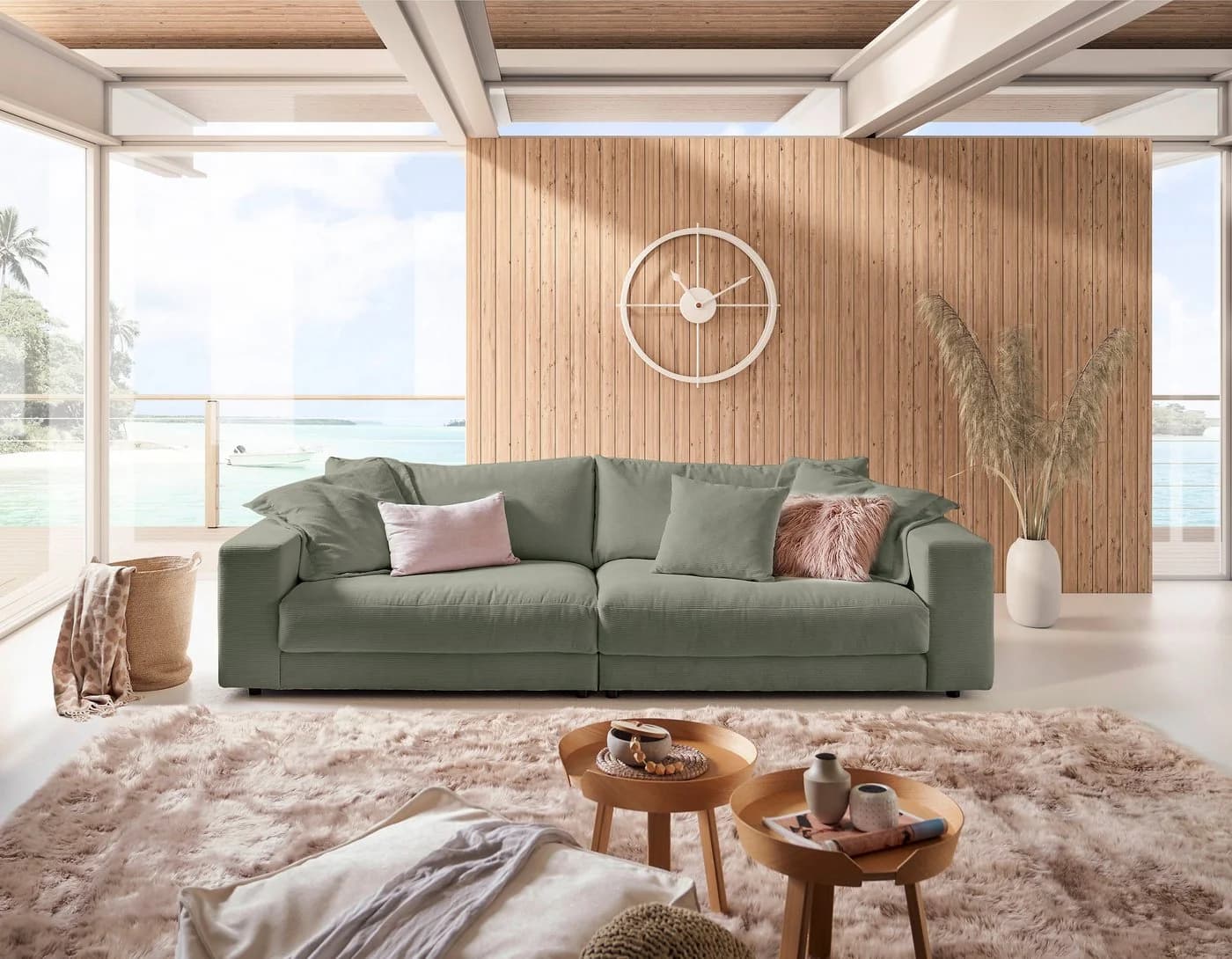 HOME AFFAIRE Big-Sofa Enisa in Oliv Feincord - Bild 2