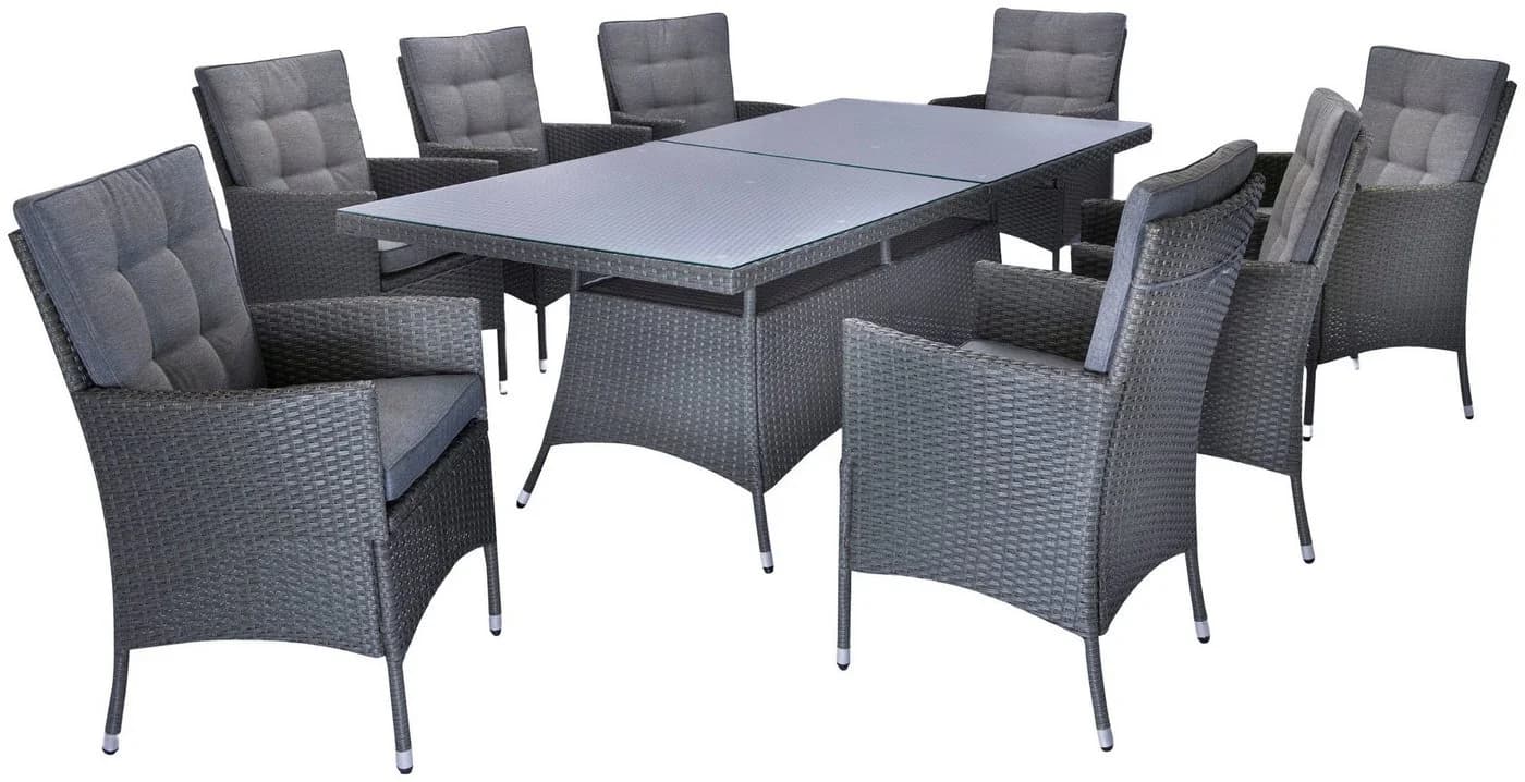 KONIFERA Garten-Essgruppe Korfu 17-tlg. Dunkelgrau Polyrattan