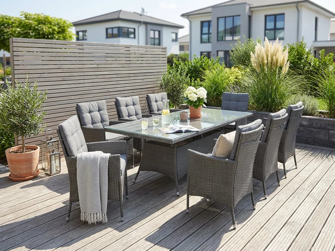KONIFERA Garten-Essgruppe Korfu 17-tlg. Dunkelgrau Polyrattan - Bild 2