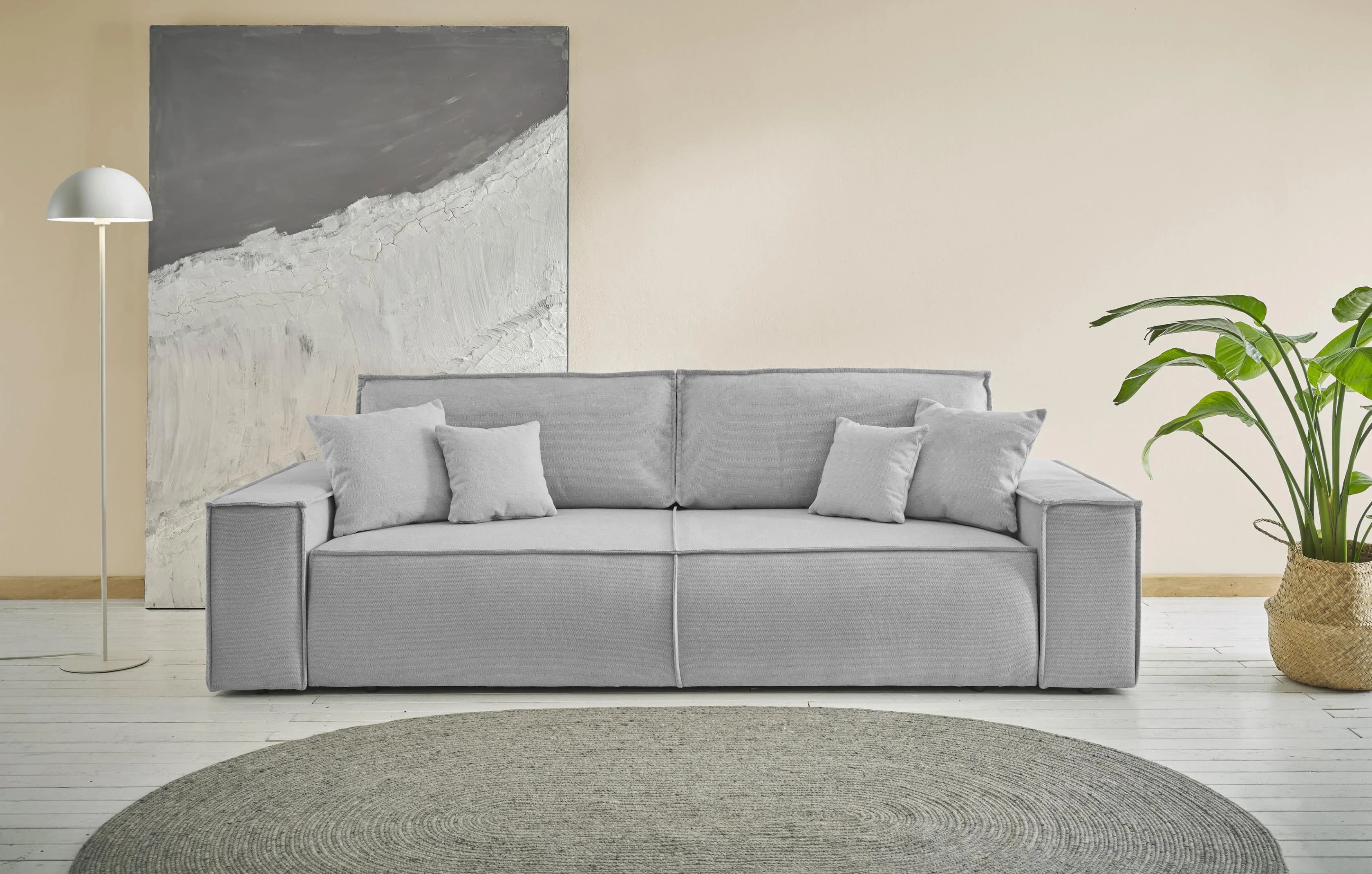 OTTO HOME FINNLEY Schlafsofa 3-Sitzer Silber mit Bettkasten