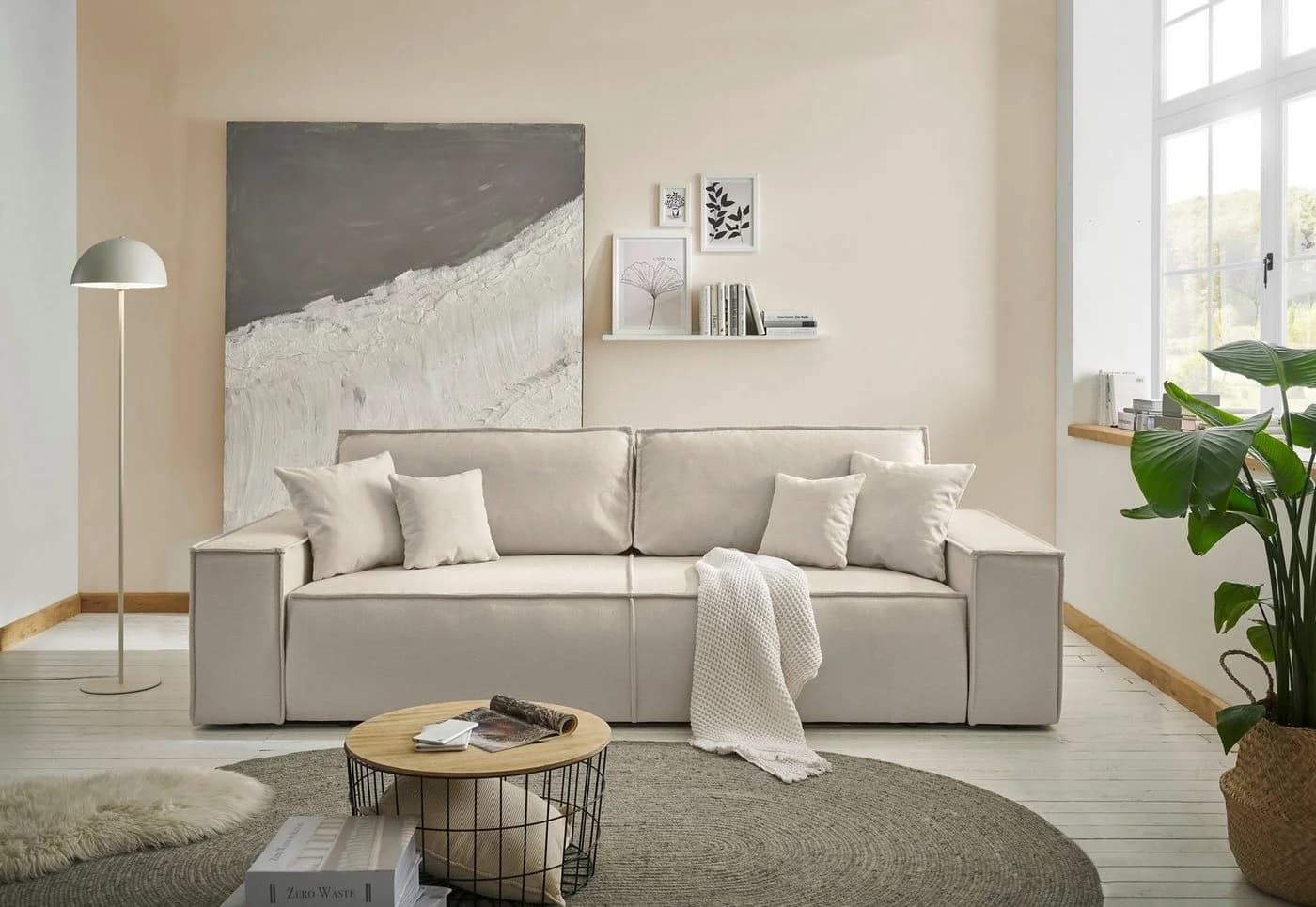OTTO HOME Finnley Schlafsofa 3-Sitzer Creme mit Bettkasten - Bild 5