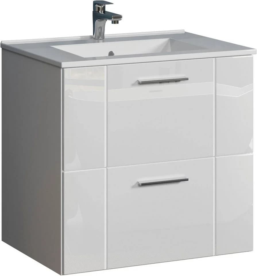 welltime Waschtisch Prag 60cm Weiß Hochglanz mit Schubladen - Bild 2