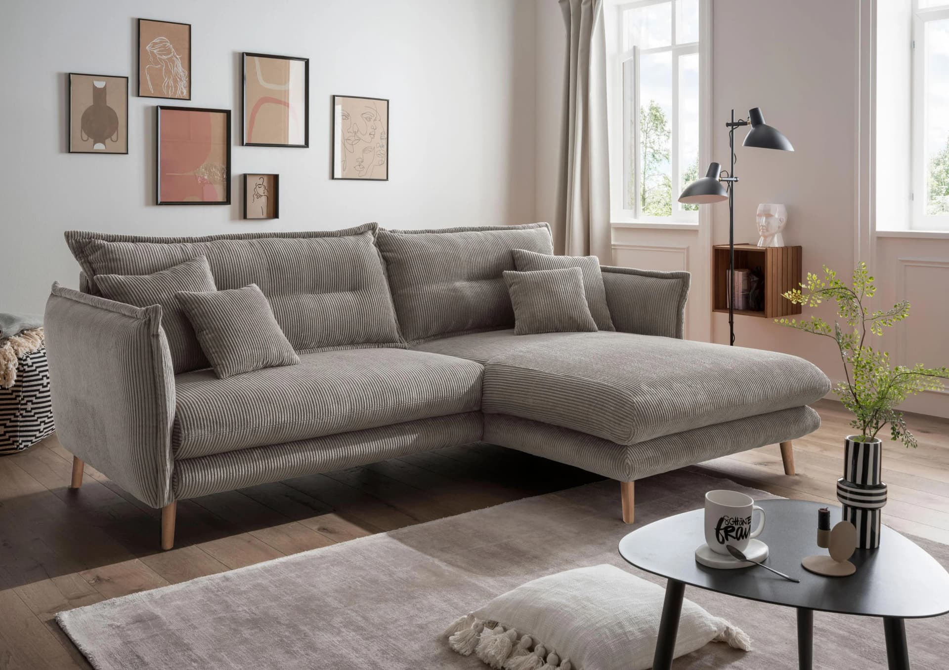 HOME AFFAIRE Ecksofa Lazio Modern Grau Braun Cord Recamiere