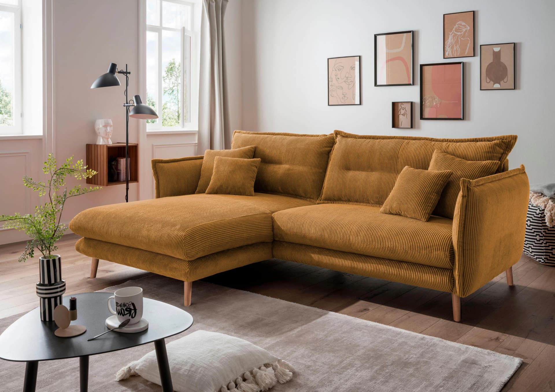 HOME AFFAIRE Ecksofa Lazio Gold Cord mit Recamiere