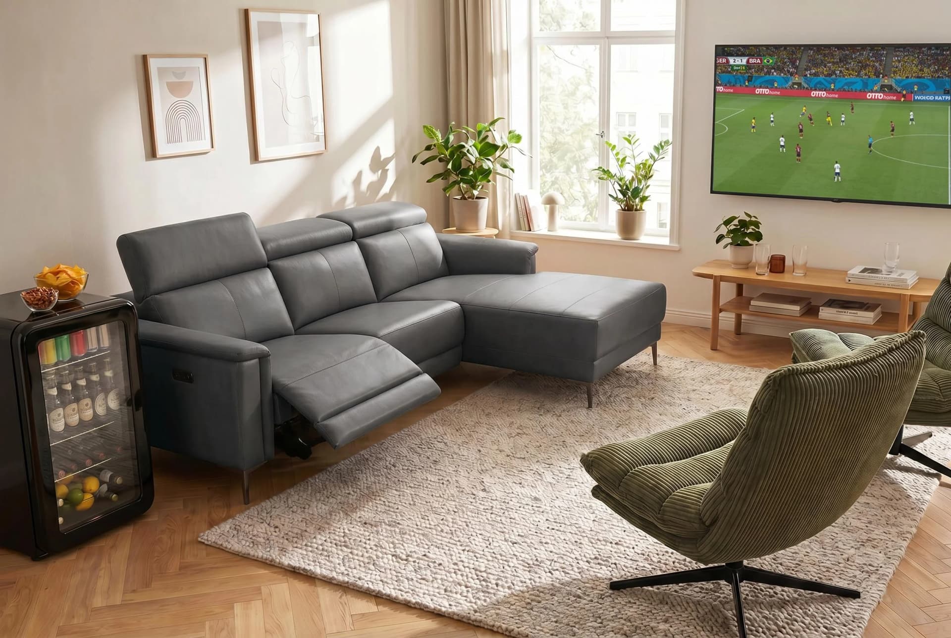 OTTO HOME Ecksofa LUND L-Form Grau Elektrische Relaxfunktion USB-A