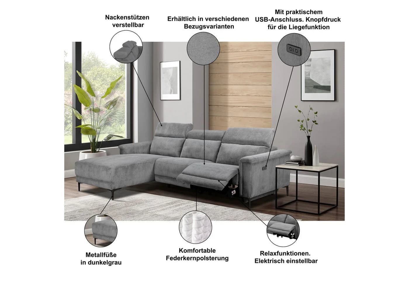 OTTO HOME Ecksofa LUND L-Form Relaxfunktion Anthrazit - Bild 3