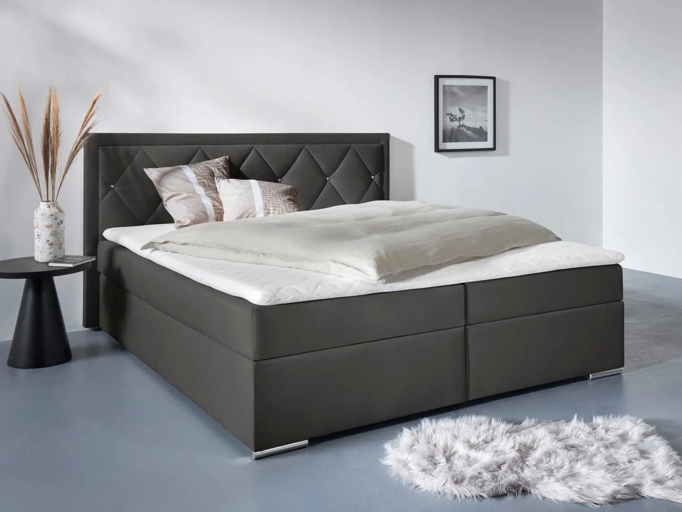 Boxbett HOME AFFAIRE Alfie Anthrazit Samtvelours mit Topper - Bild 2