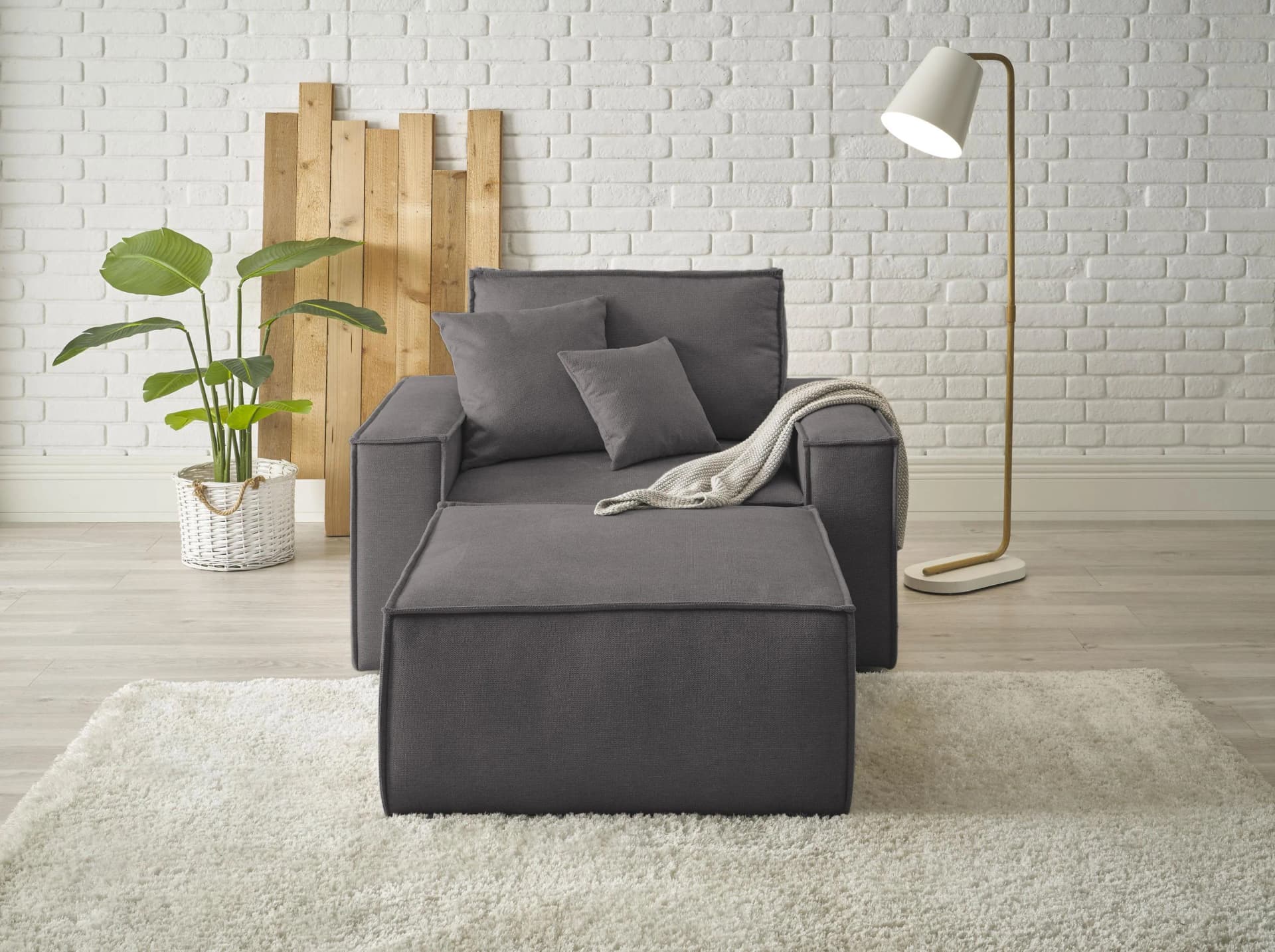 OTTO HOME FINNLEY Loveseat & Hocker Set Anthrazit