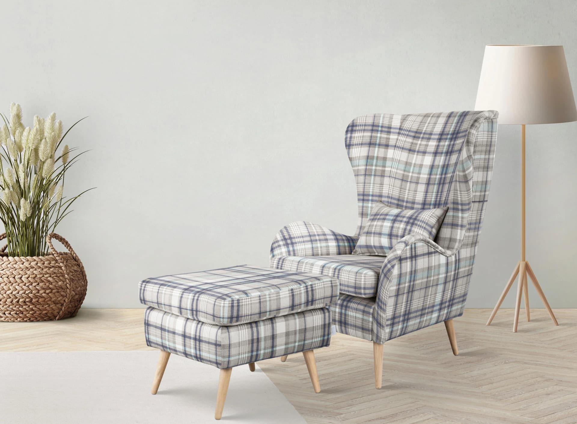 HOME AFFAIRE Charles Polstergarnitur Grau mit Hocker