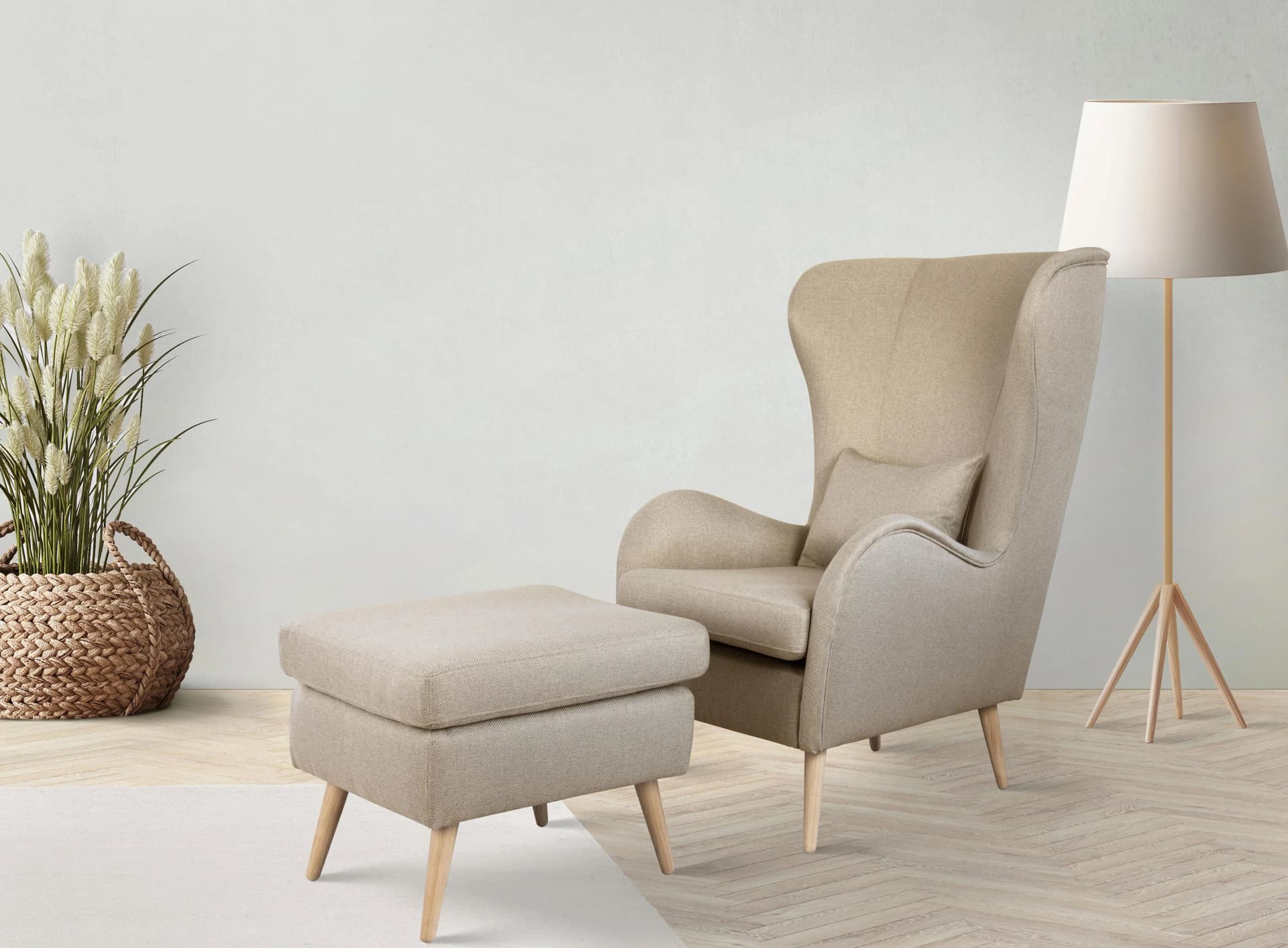 HOME AFFAIRE Charles Polstergarnitur Beige mit Hocker