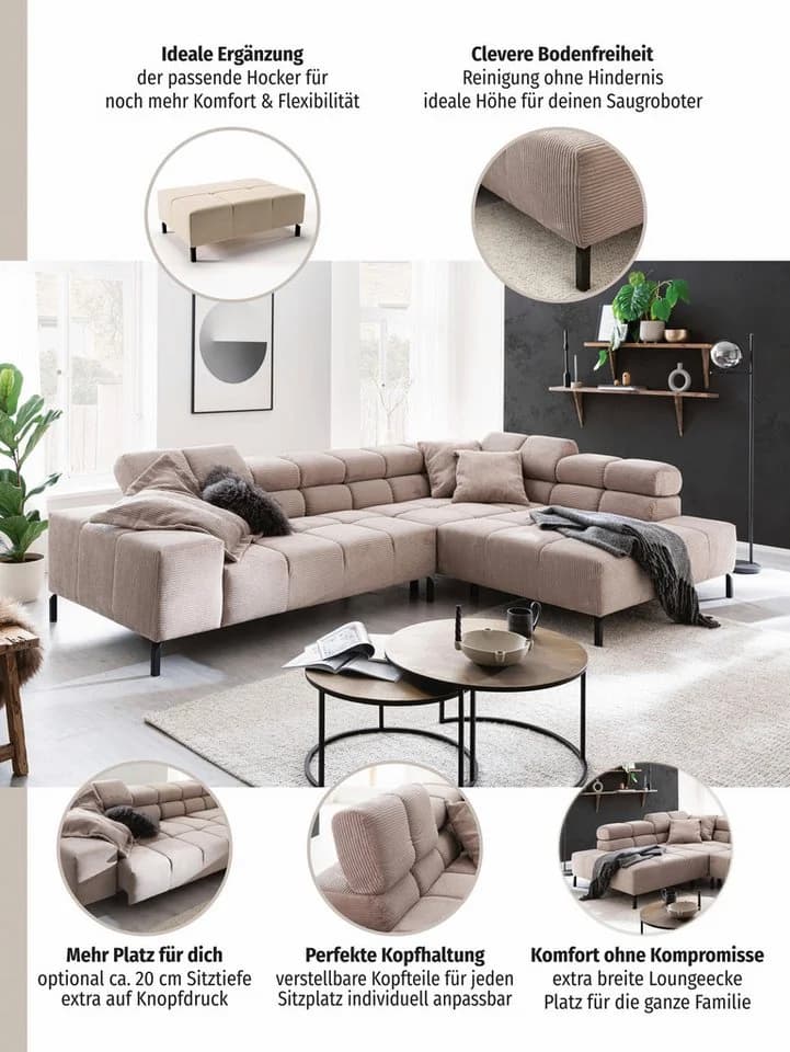 HOME AFFAIRE Hockerbank Ancona New Hellgrau Polyester