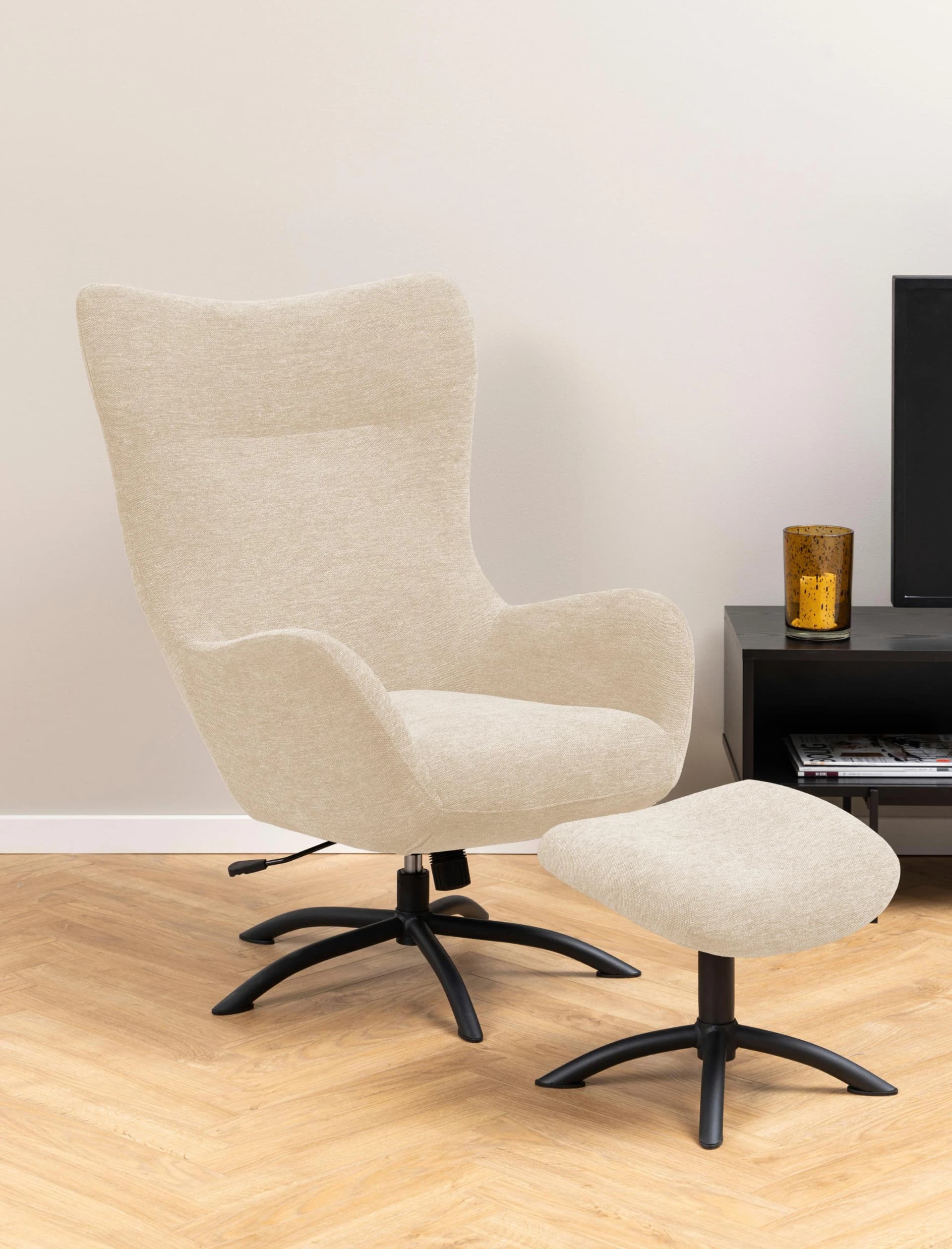 ACTONA GROUP Loungesessel Tina Beige mit Fußhocker und Drehfunktion