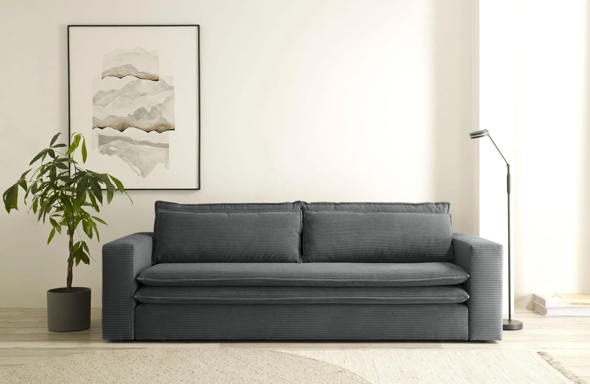 3-Sitzer Sofa HOME AFFAIRE PIAGGE Anthrazit Cord-Bezug Bettfunktion