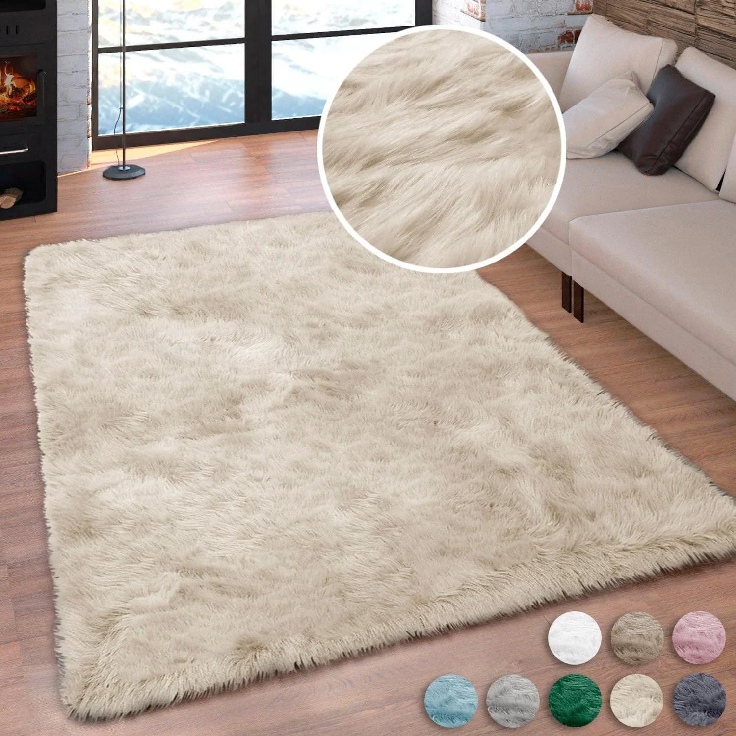 Hochflor-Teppich Valeria Kunstfaser Beige