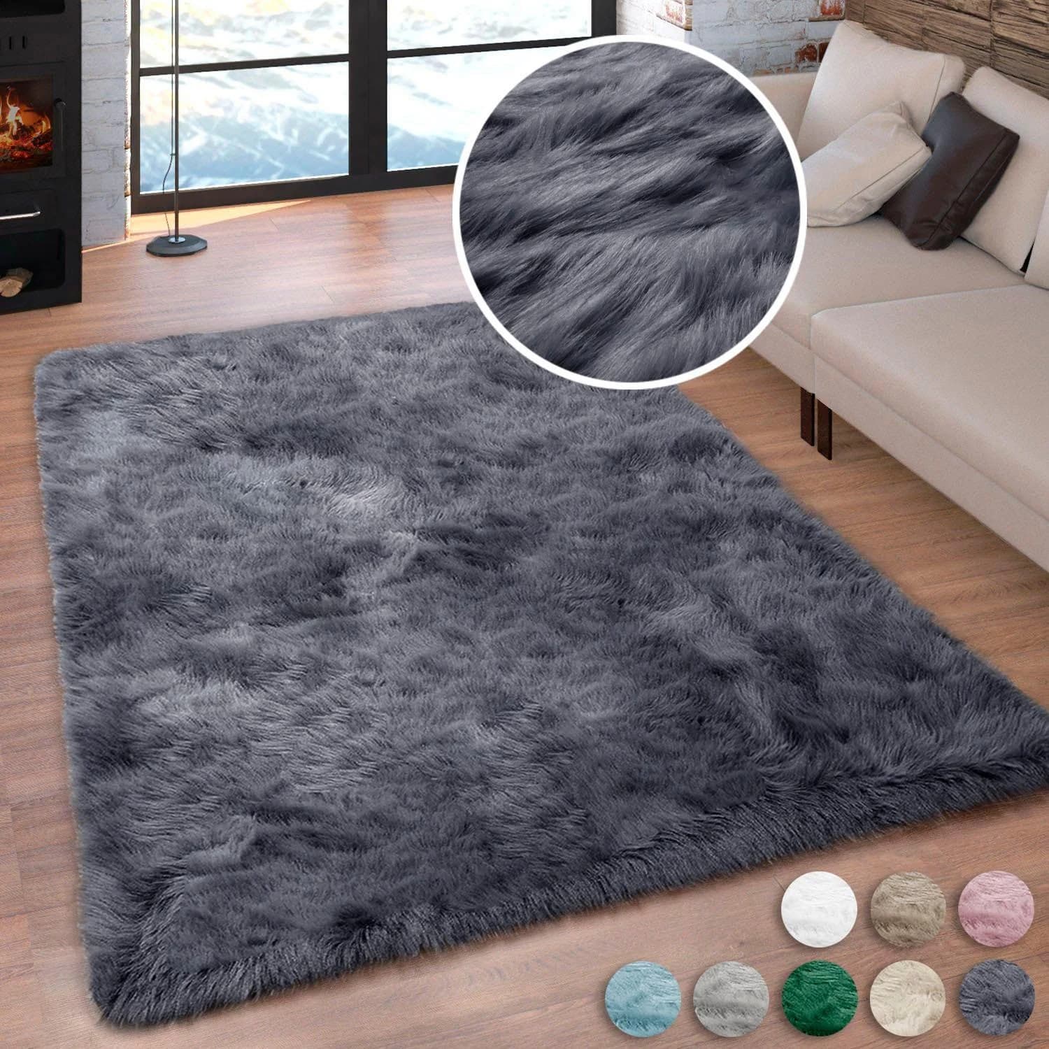 Hochflor-Teppich MY HOME Valeria Kunstfaser Anthrazit
