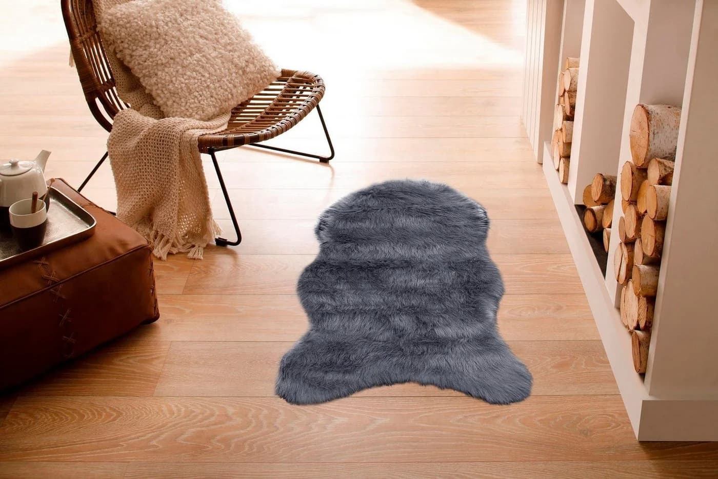 OTTO HOME Valeria Fellteppich Grau Hochflor Kuschelig