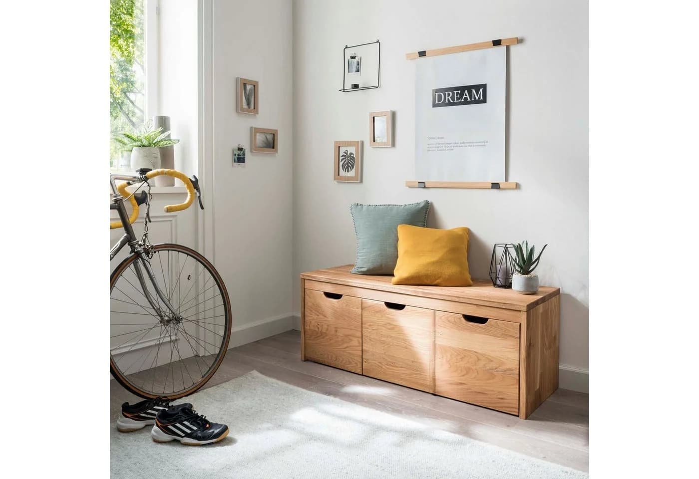 HOME AFFAIRE Schuhbank Dura Wildeiche Massivholz mit 3 Schubladen