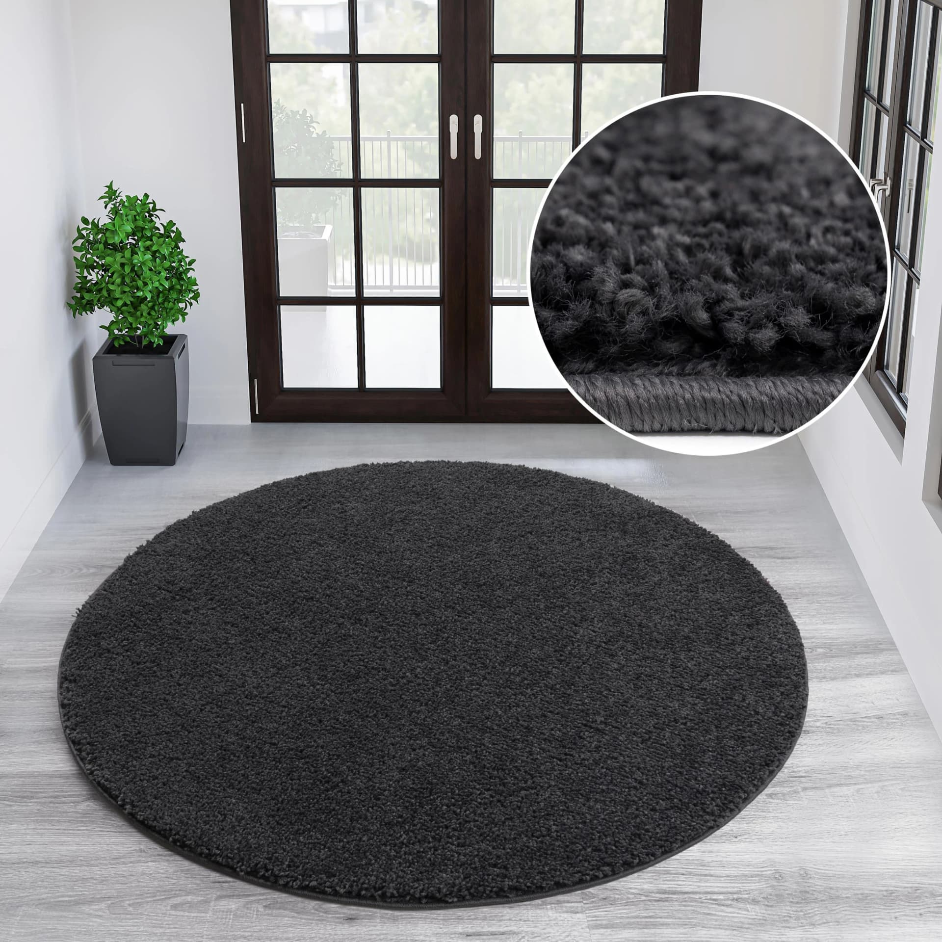 OTTO HOME Shaggy 30 Teppich Grau Rund 190 cm Kunstfaser