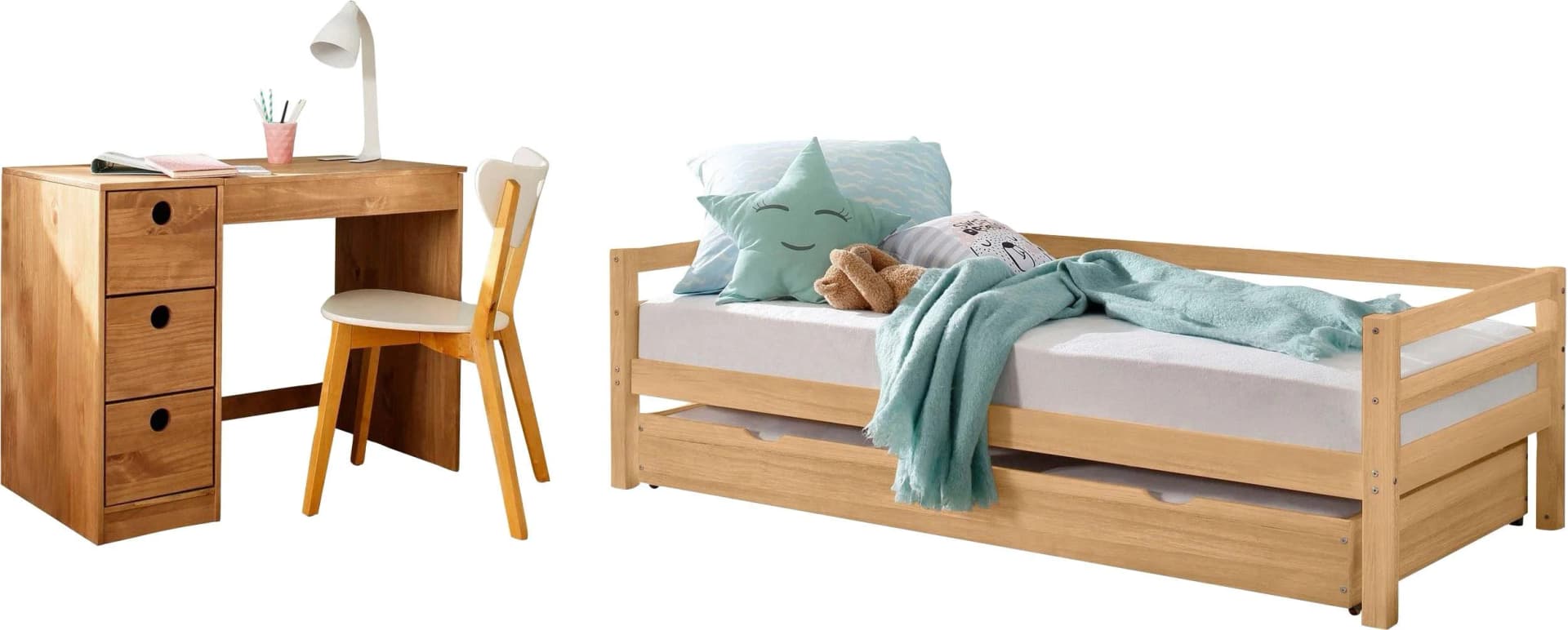 OTTO HOME Jugendzimmer-Set Alpi Beige Massivholz mit ausziehbarem Bett