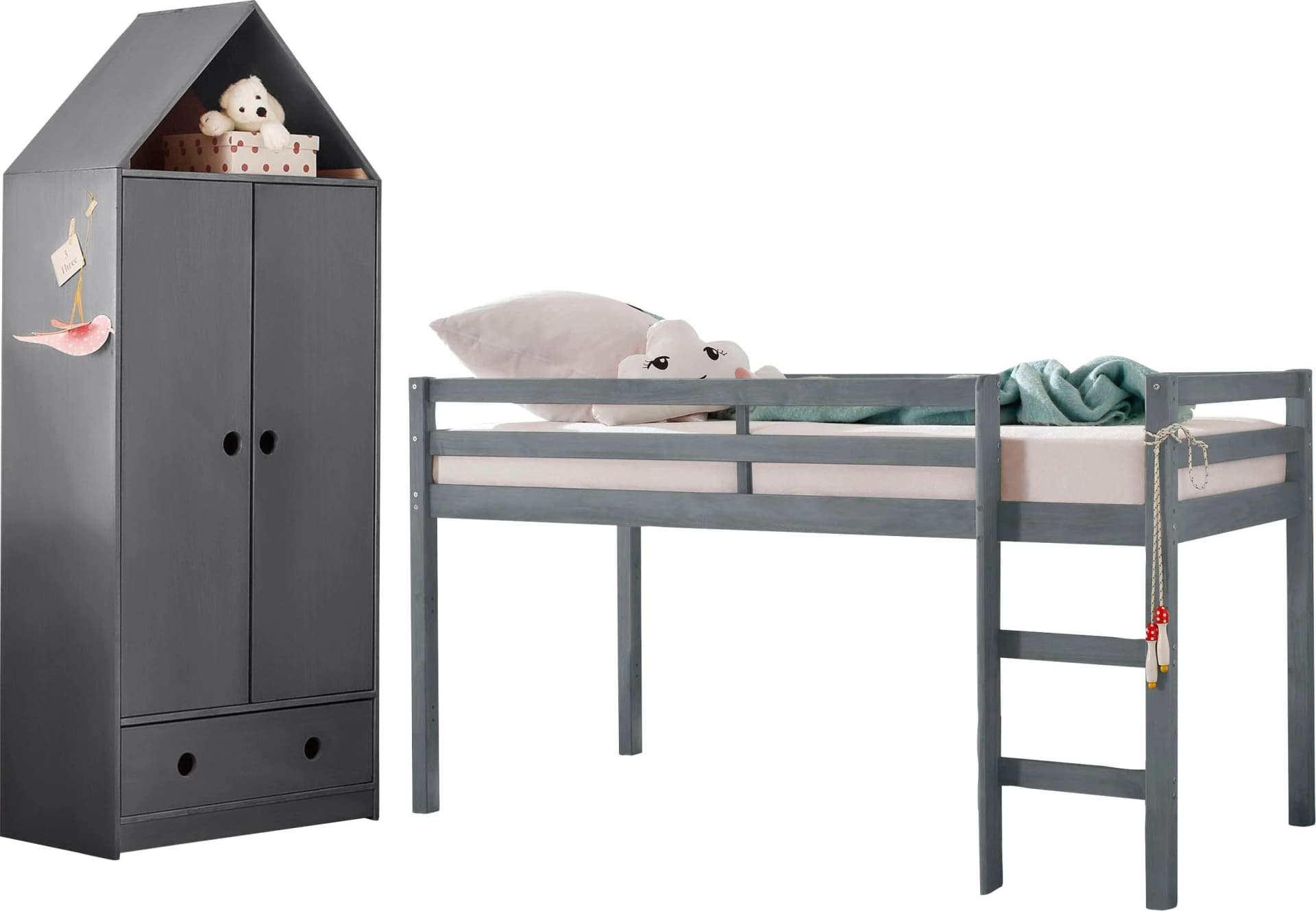 OTTO HOME Alpi Jugendzimmer-Set Grau Hochbett mit Kleiderschrank