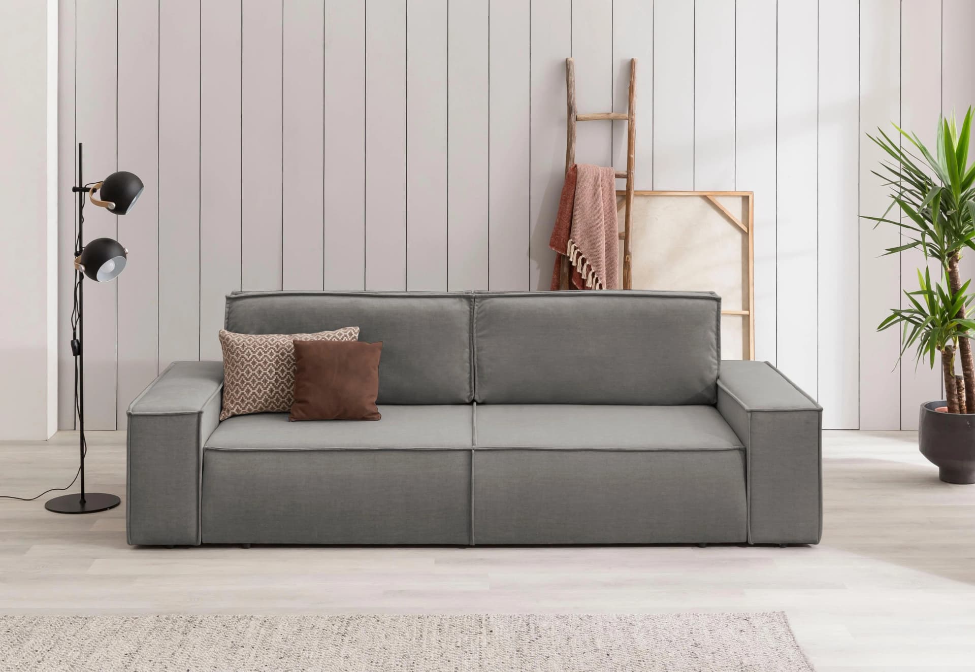 HOME AFFAIRE Sherwood Schlafsofa 3-Sitzer Grau Samtvelours