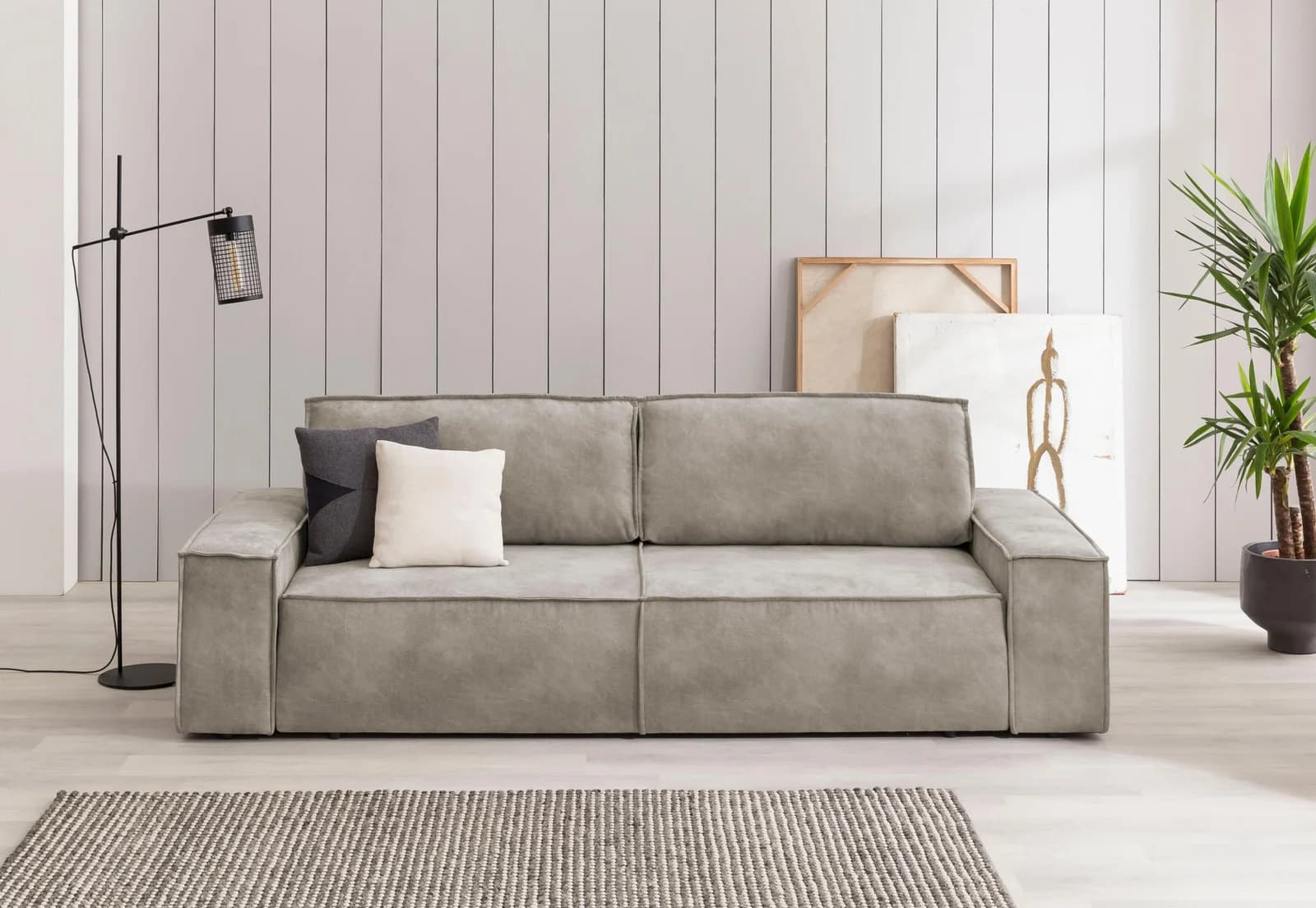 HOME AFFAIRE SHERWOOD Schlafsofa 3-Sitzer Grau Vintage-Lederoptik