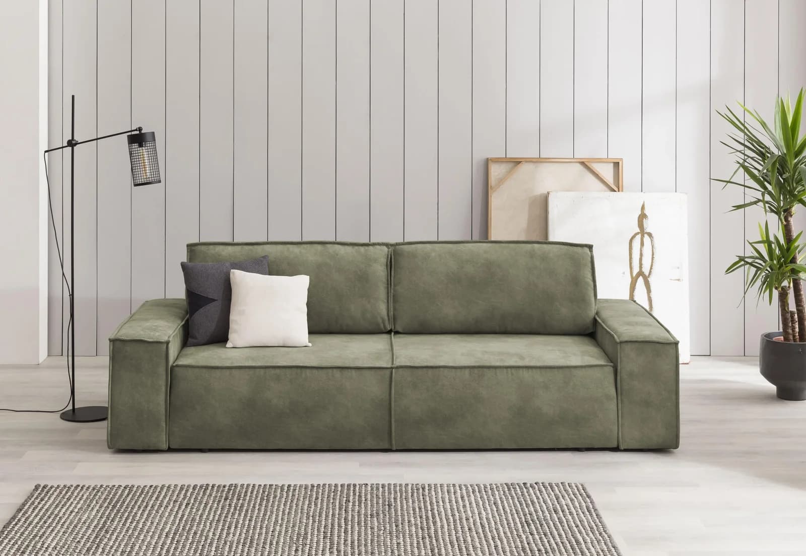 HOME AFFAIRE Schlafsofa SHERWOOD 3-Sitzer Olivgrün mit Bettkasten