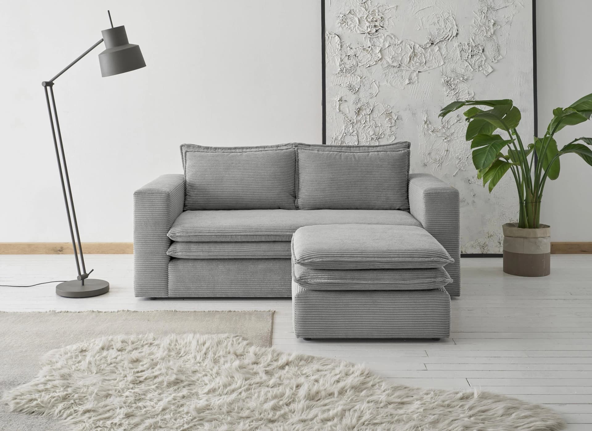 Home Affaire Sitzgruppe PIAGGE 2-Sitzer Sofa mit Hocker Hellgrau