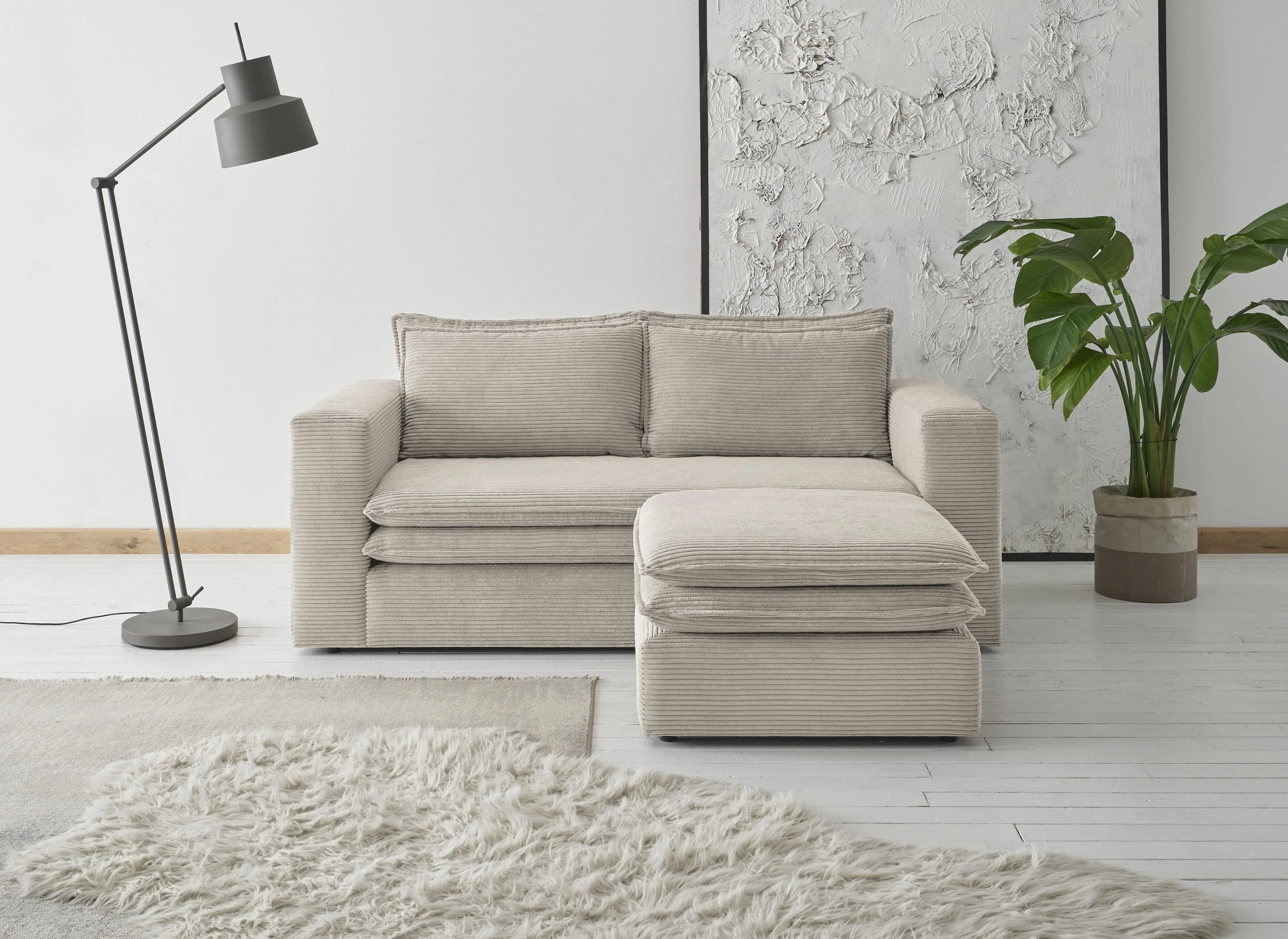 Home Affaire Sitzgruppe PIAGGE 2-Sitzer Sofa mit Hocker Beige