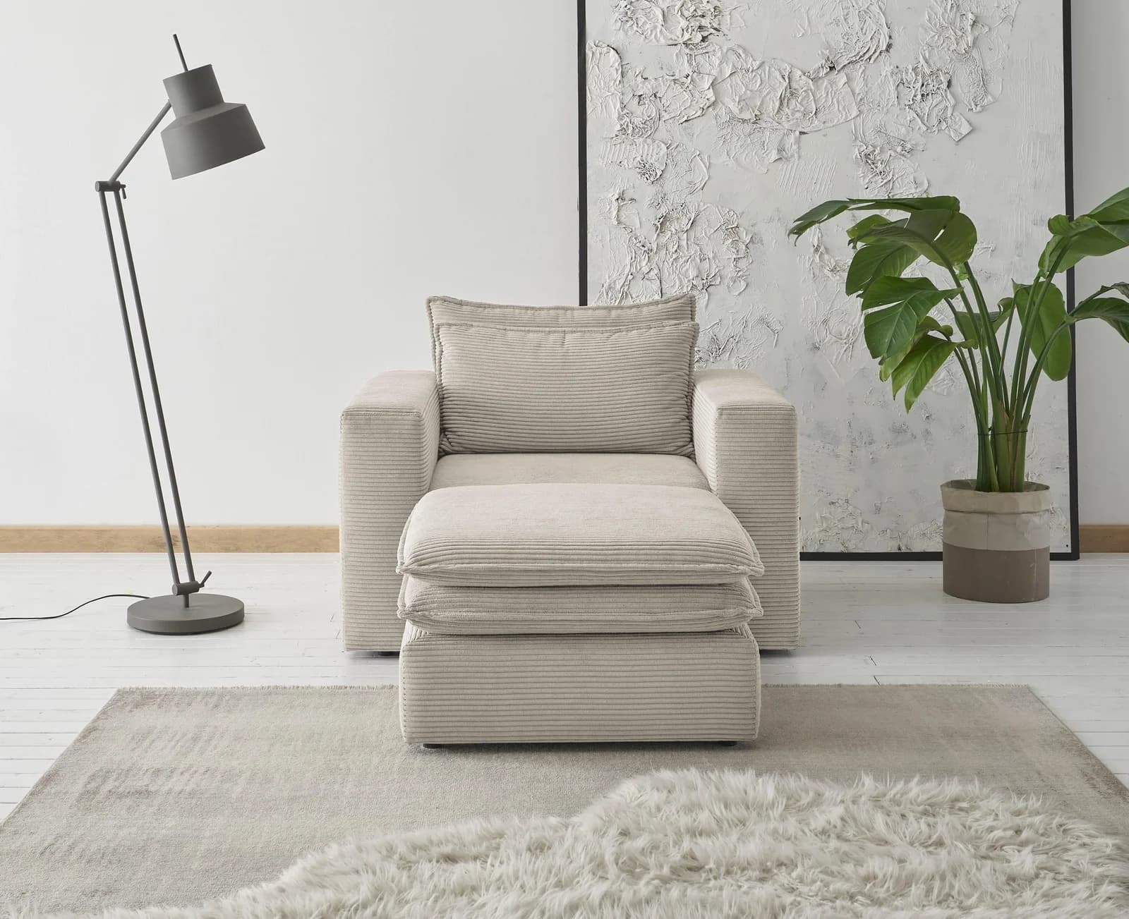 HOME AFFAIRE PIAGGE Sitzgruppe Beige Sessel mit Hocker Cord-Optik