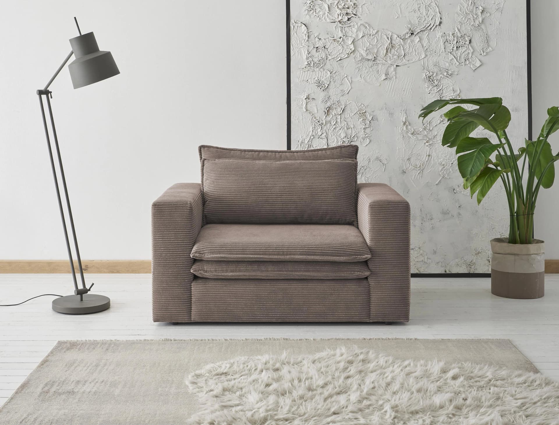 HOME AFFAIRE Loveseat PIAGGE Hellbraun Cord-Optik Webvelours