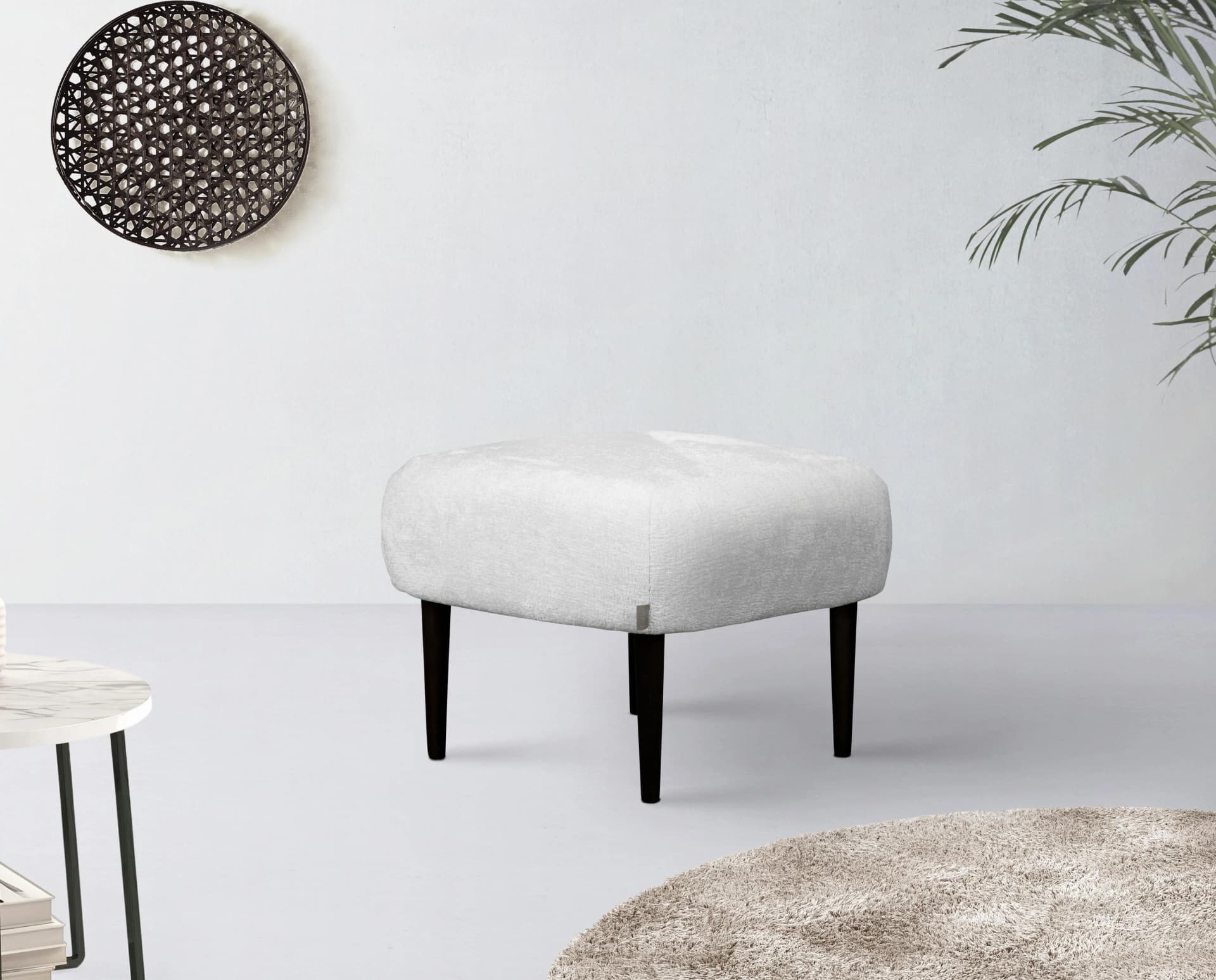 LeGer Home Polsterhocker Dinah Weiß Chenille