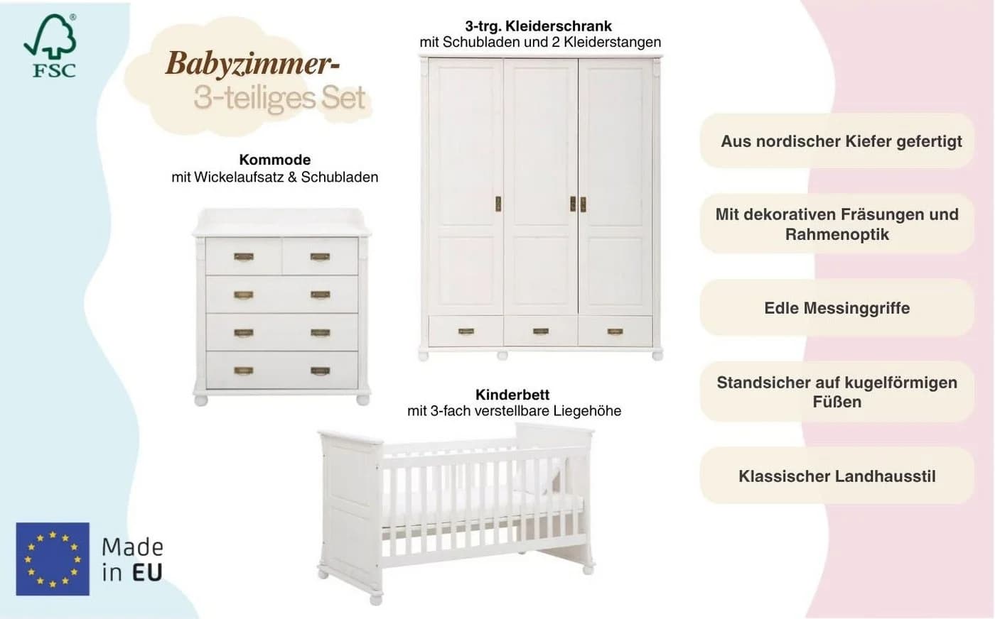 OTTO HOME Aimo Babyzimmer-Komplettset Landhausstil Weiß - Bild 3