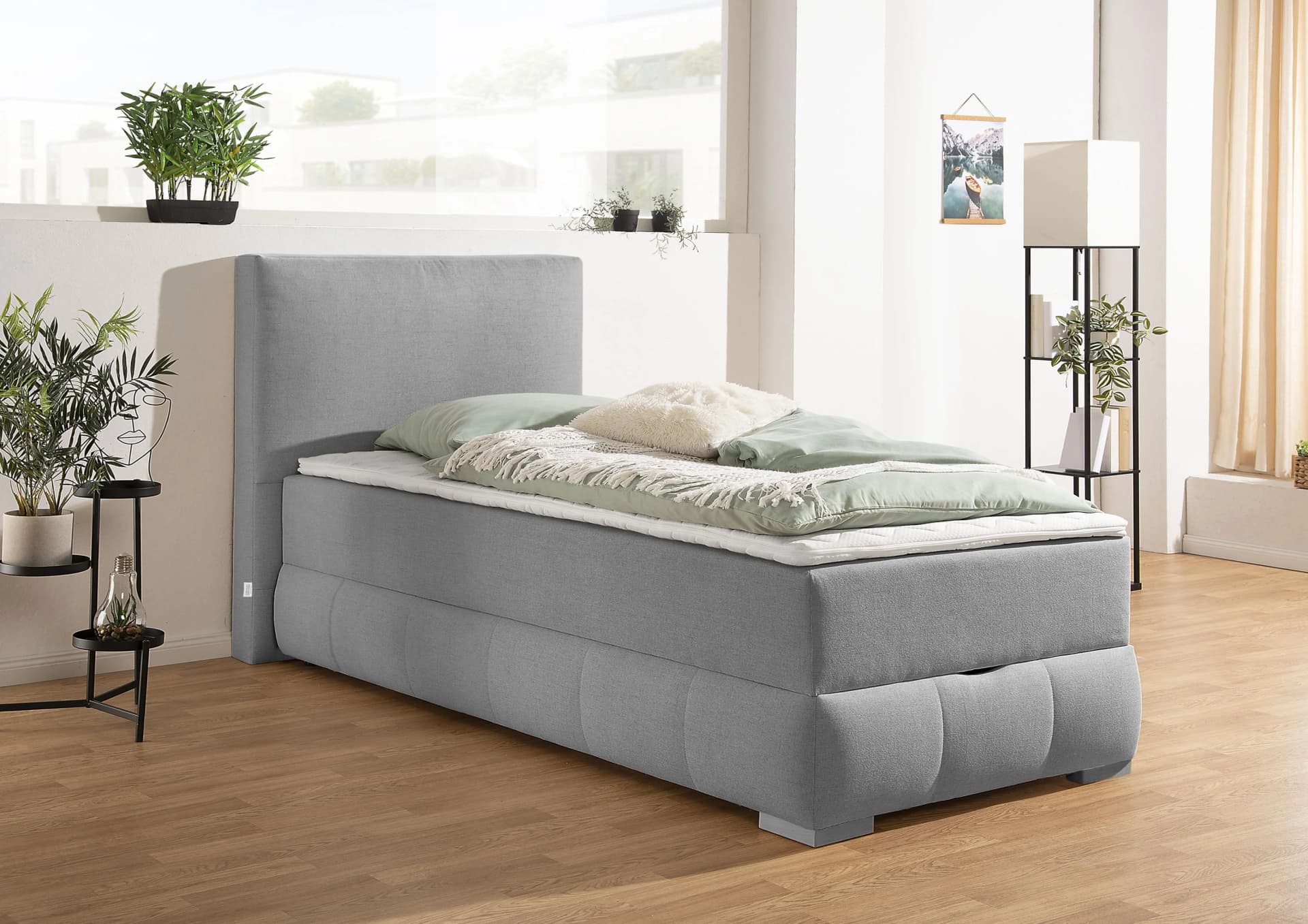 OTTO HOME Wehma Boxbett Grau mit Bettkasten und Topper