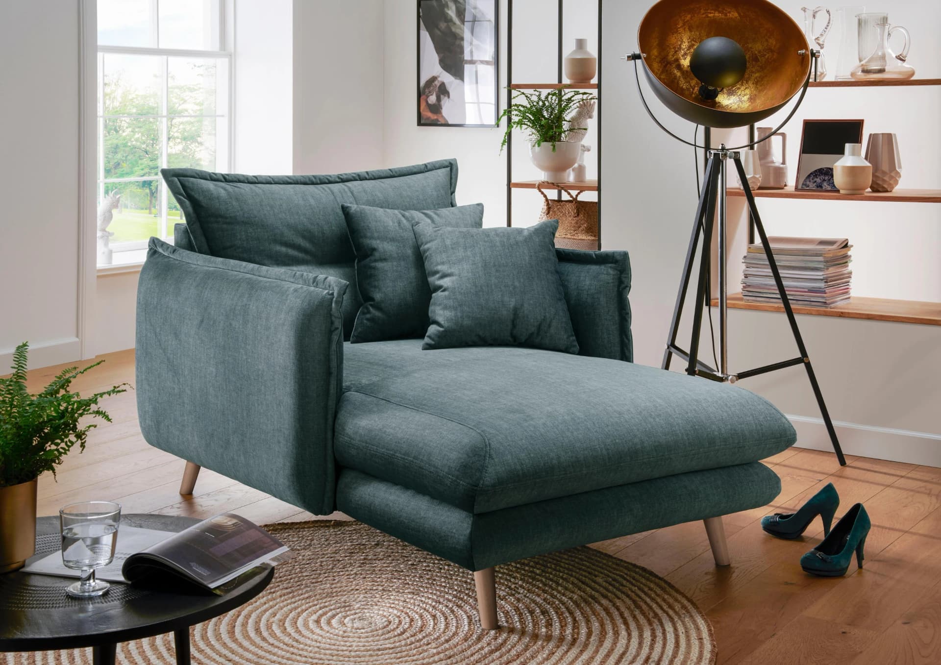 Home Affaire Loveseat Lazio Ocean-Blau Moderner Sessel mit Kissen