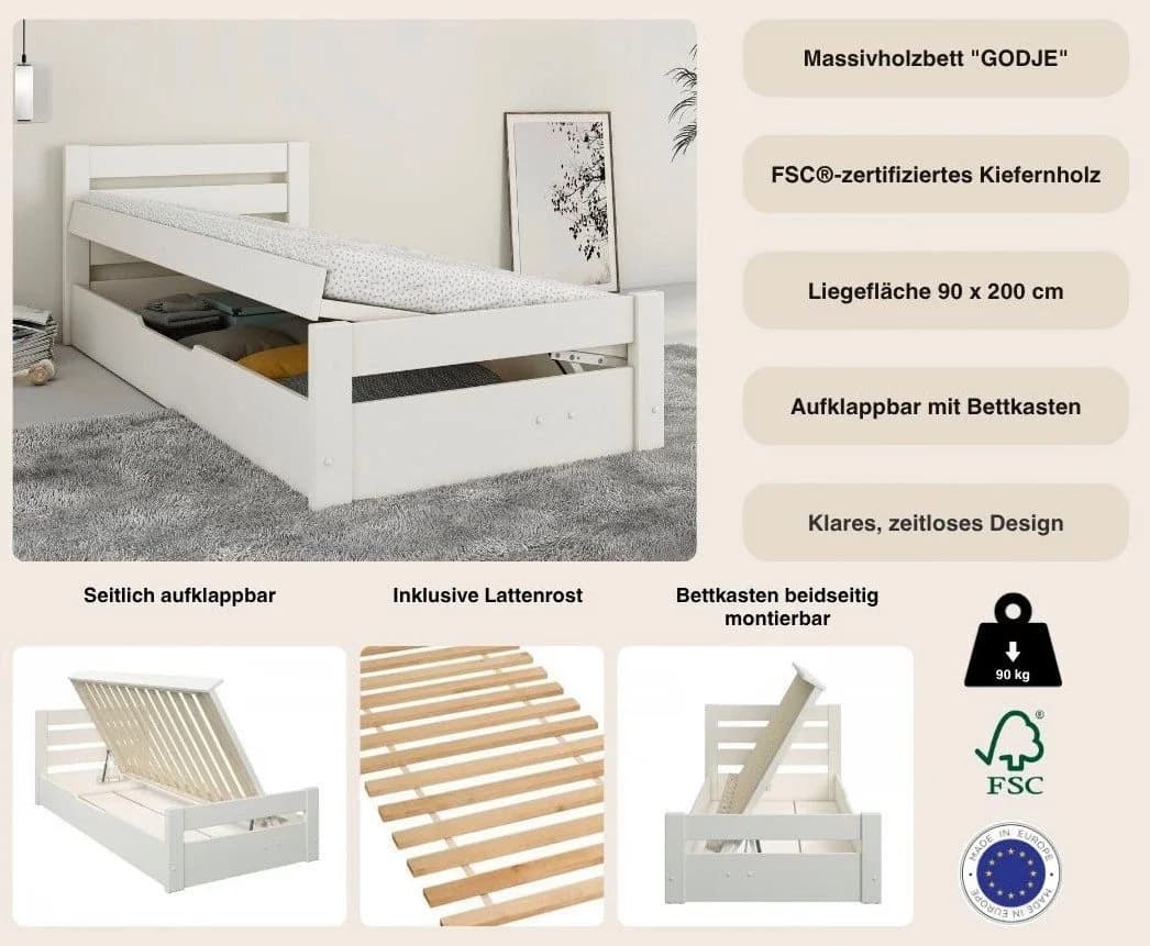 OTTO home Massivholzbett GODJE Weiß Skandinavisch Bettkasten - Bild 4