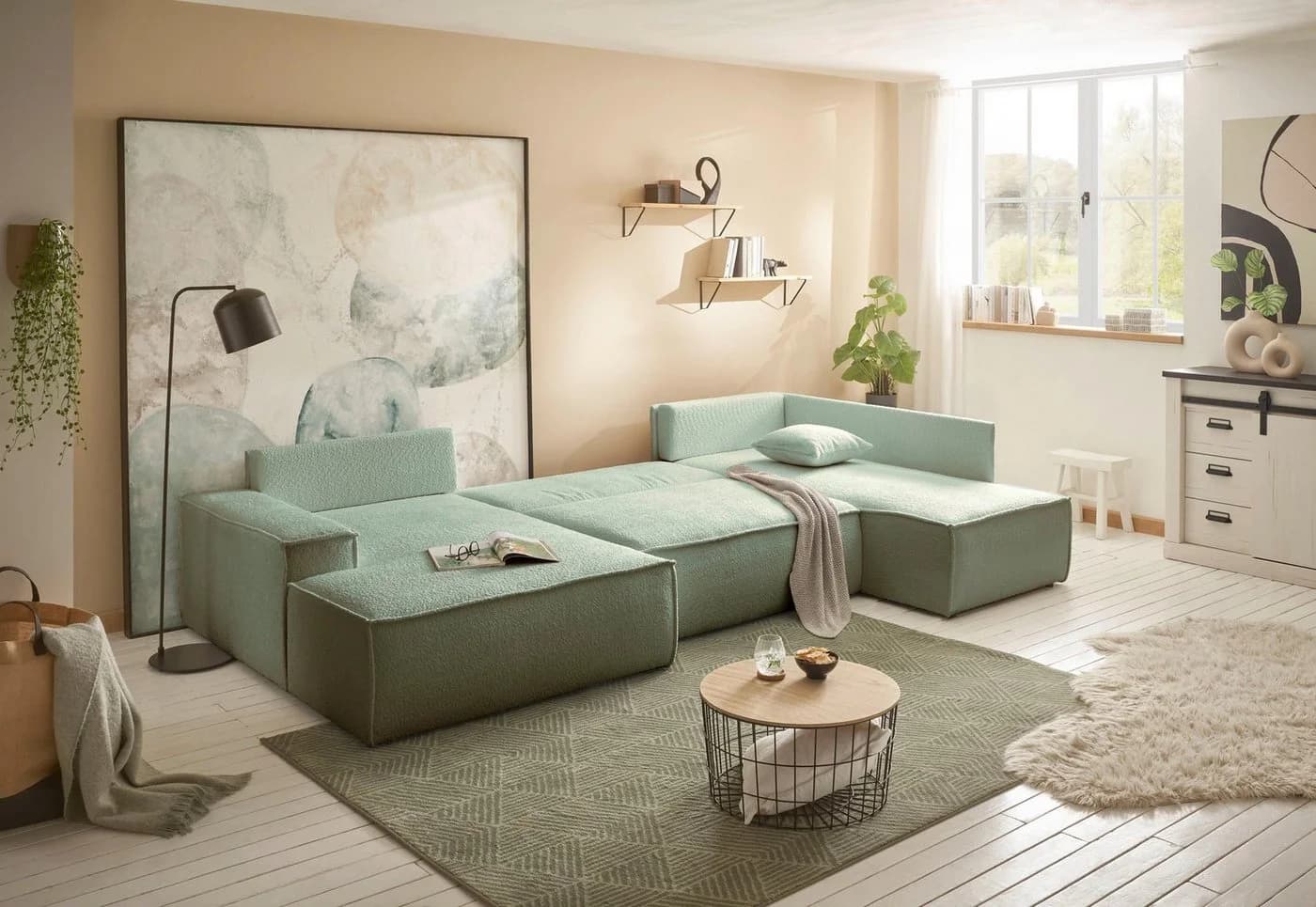 OTTO HOME FINNLEY U-Form XXL Wohnlandschaft mintgrün mit Bettkasten - Bild 3