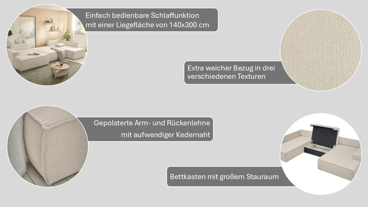 OTTO HOME Wohnlandschaft Finnley U-Form XXL Beige - Bild 4