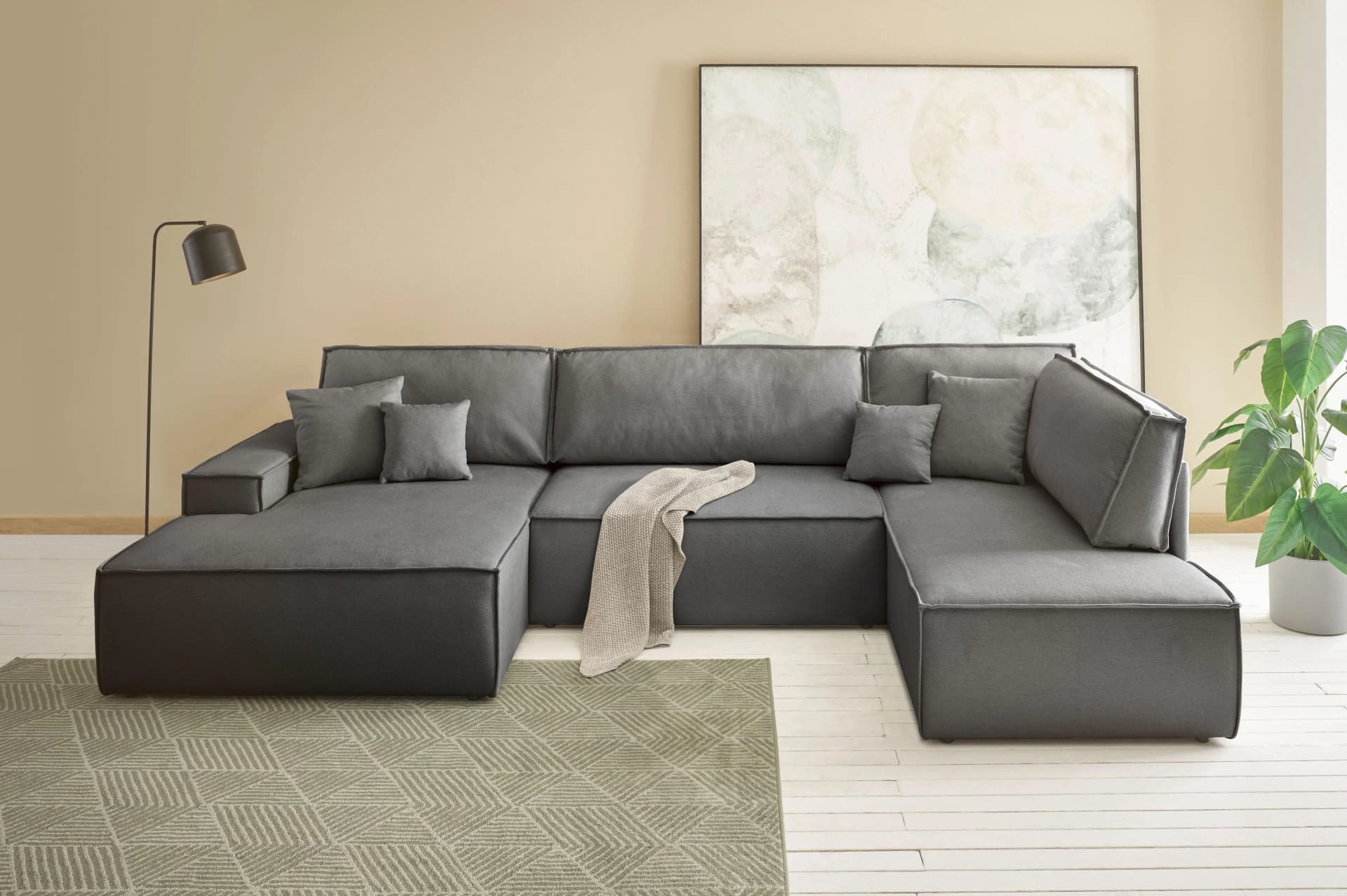 OTTO HOME Wohnlandschaft FINNLEY U-Form XXL Anthrazit mit Bettkasten