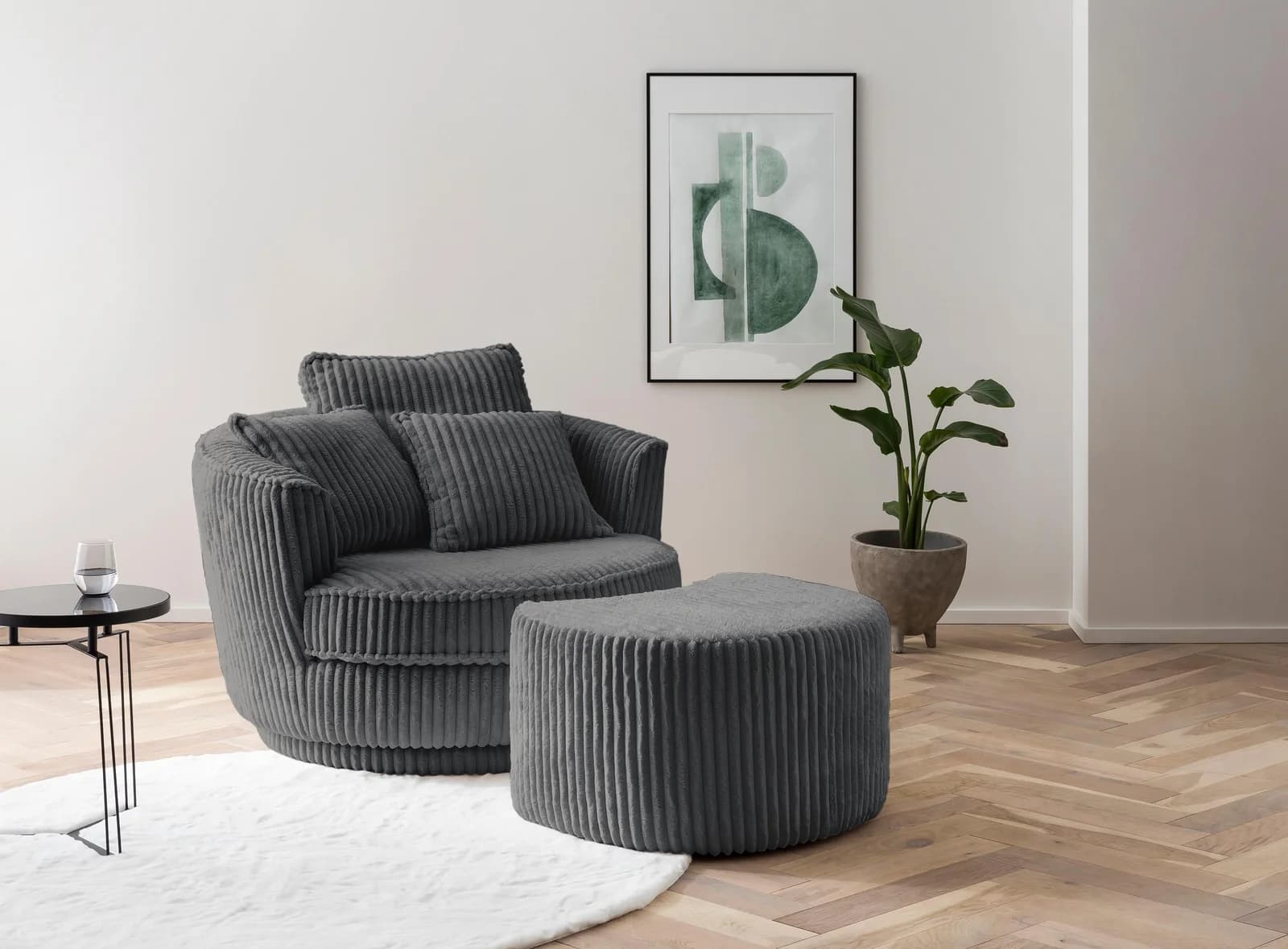 HOME AFFAIRE Hocker MAISIE Anthrazit MEGA-Cord