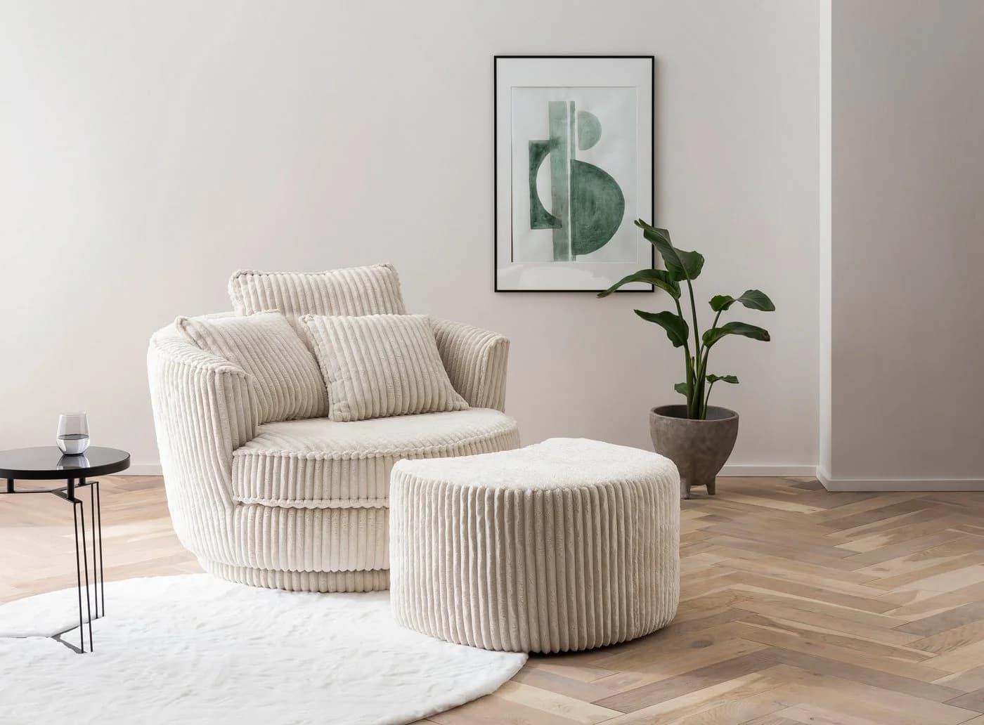 HOME AFFAIRE Drehsessel MAISIE Beige mit Hocker und Kissen - Bild 2