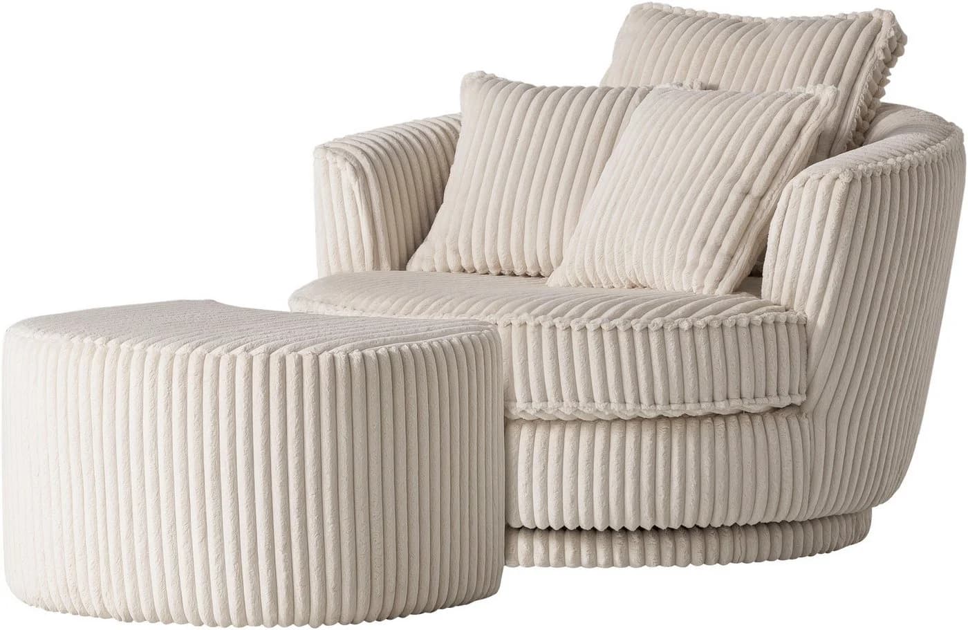 HOME AFFAIRE Drehsessel MAISIE Beige mit Hocker und Kissen - Bild 3