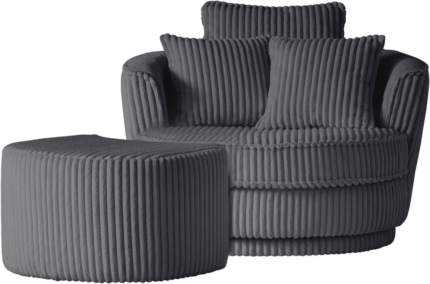HOME AFFAIRE MAISIE Drehsessel XXL mit Hocker Anthrazit - Bild 3