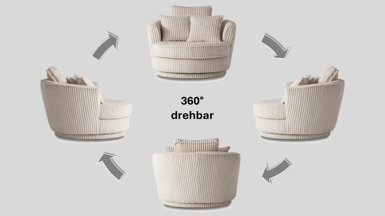 HOME AFFAIRE Drehsessel MAISIE Love Seat XXL Beige 360 Grad - Bild 5