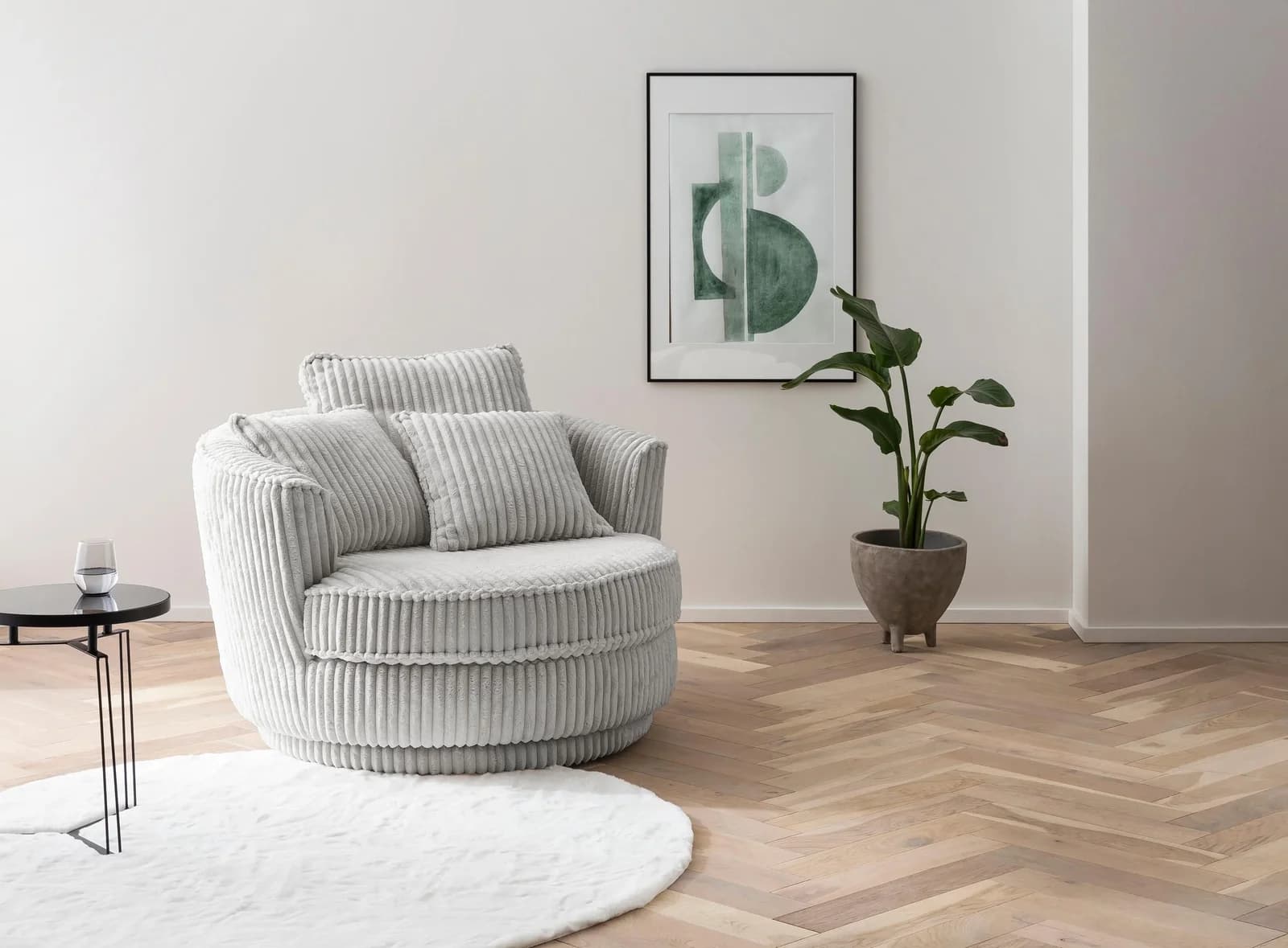 HOME AFFAIRE Drehsessel MAISIE Hellgrau 360 Grad drehbar mit Zierkissen