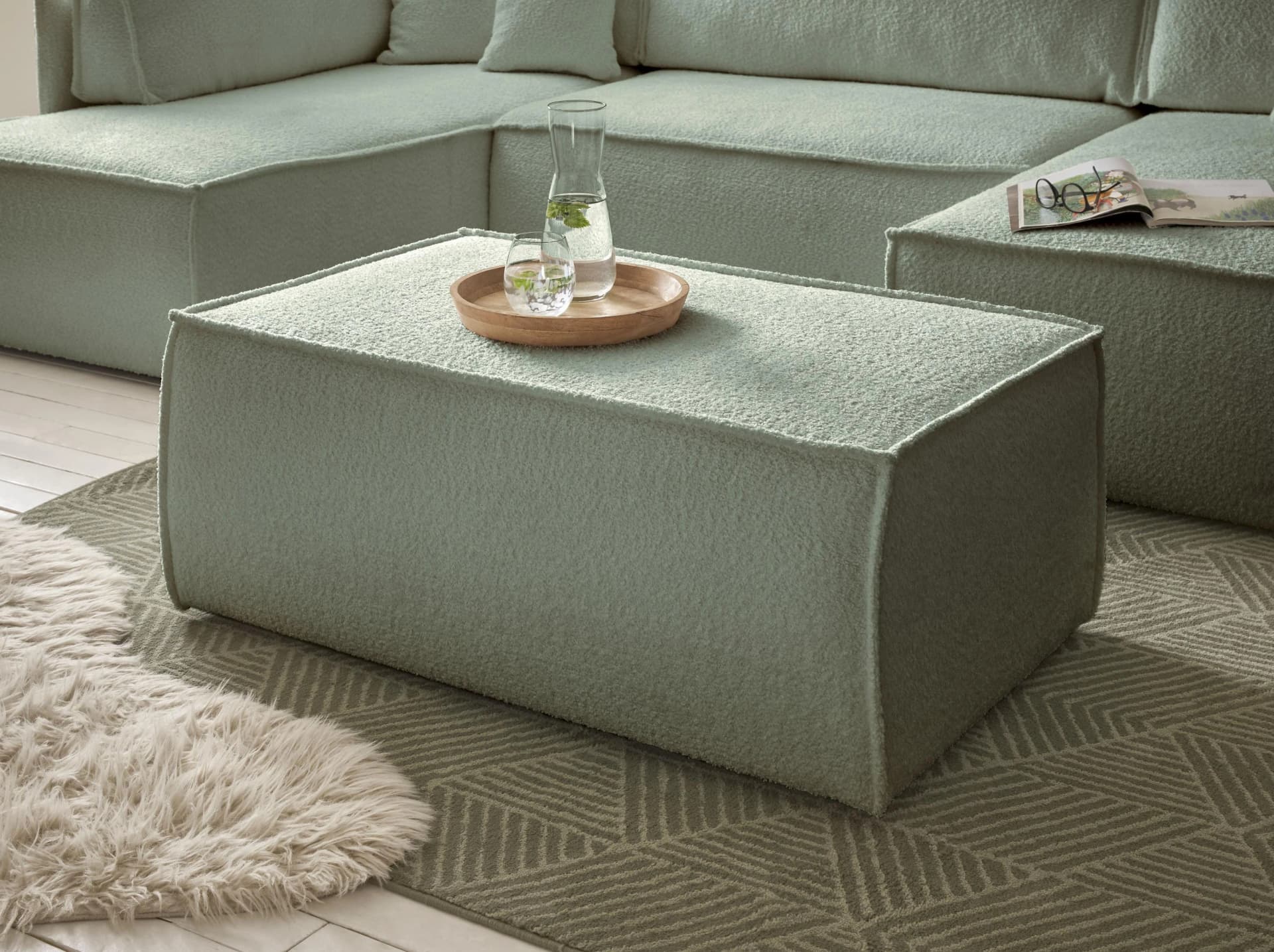 OTTO HOME Finnley Polsterhocker Mintgrün Bouclé